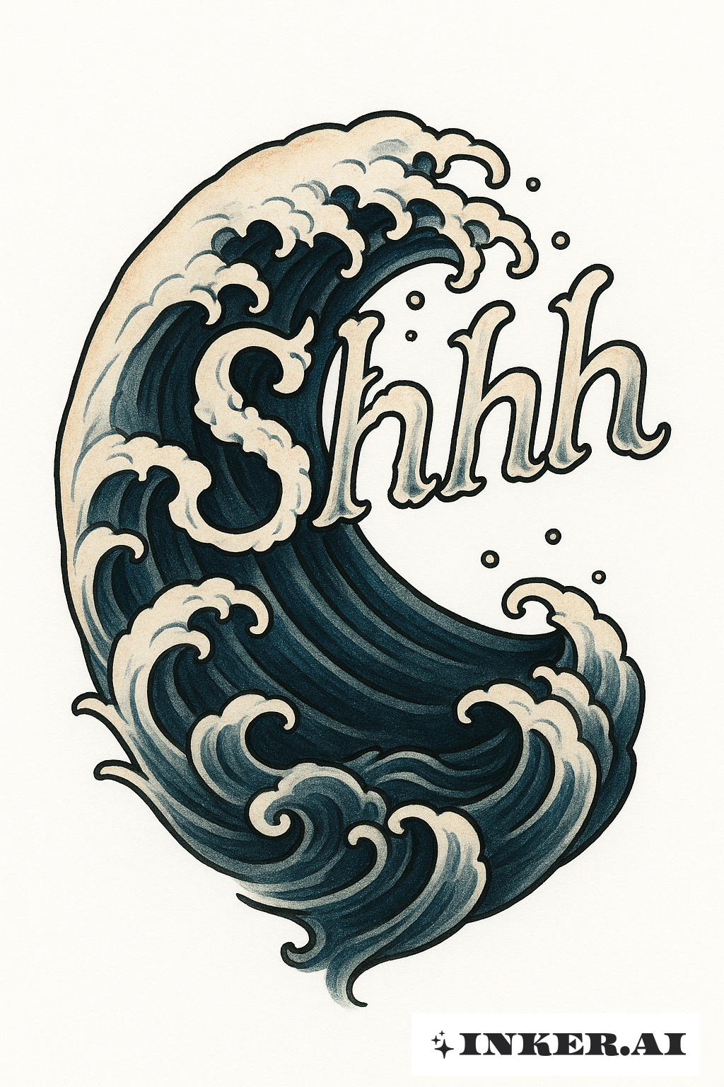 Chut écrit dans une vague de Hokusai
