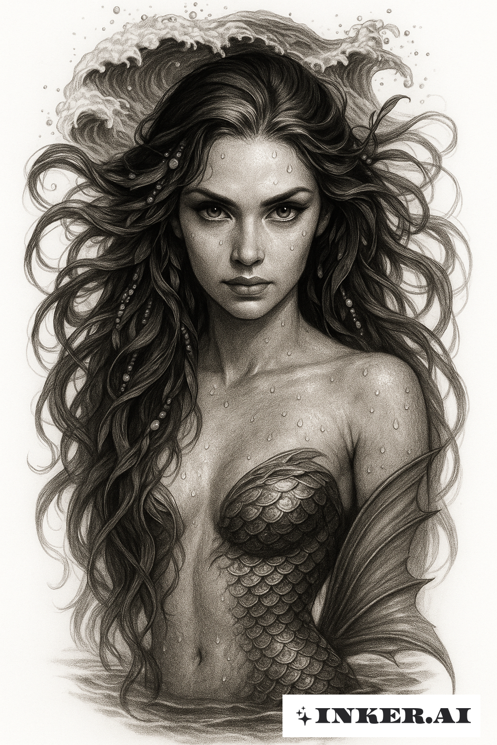 海浪下的美人鱼凝视