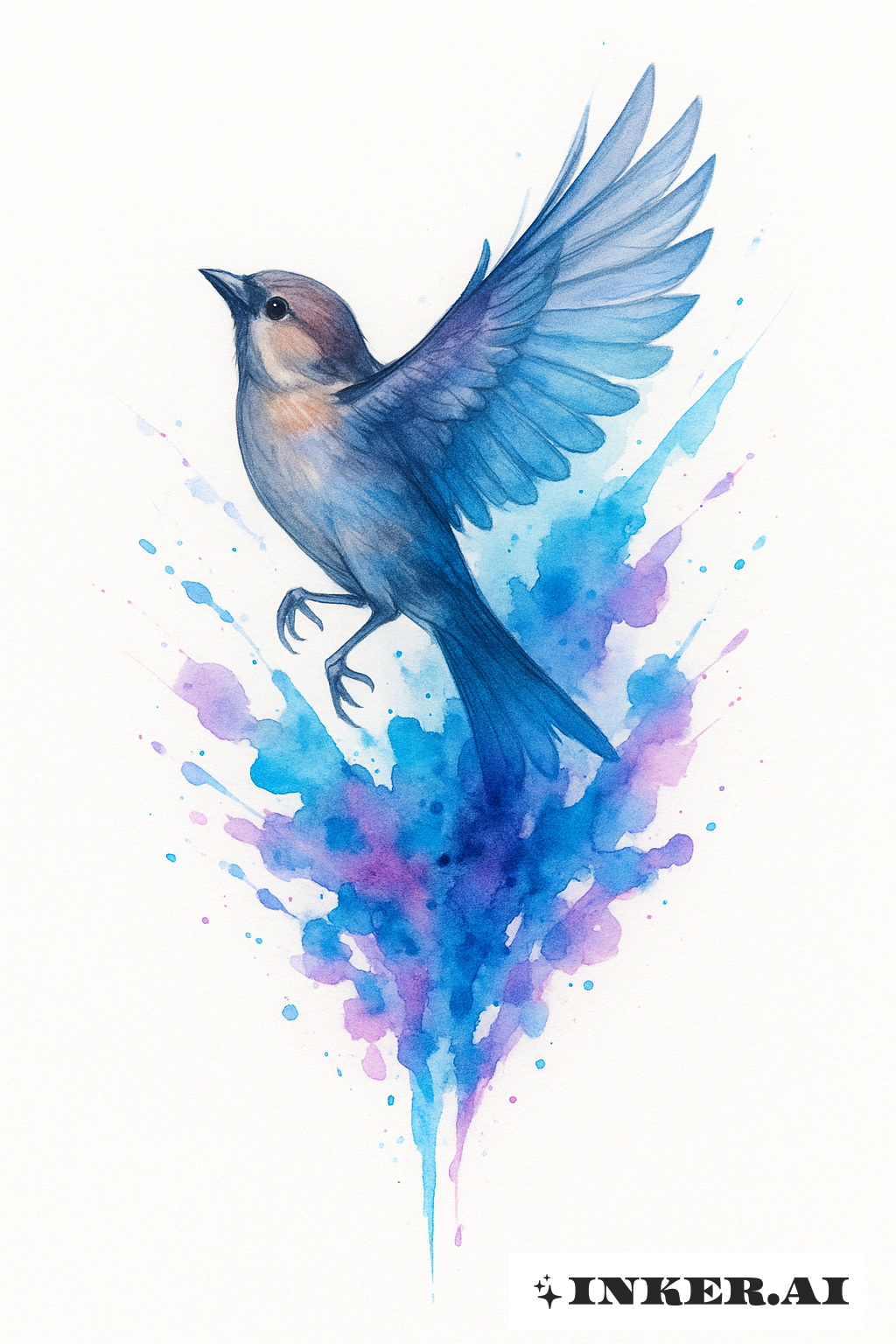 Rising Sparrow From Watercolor Splatters