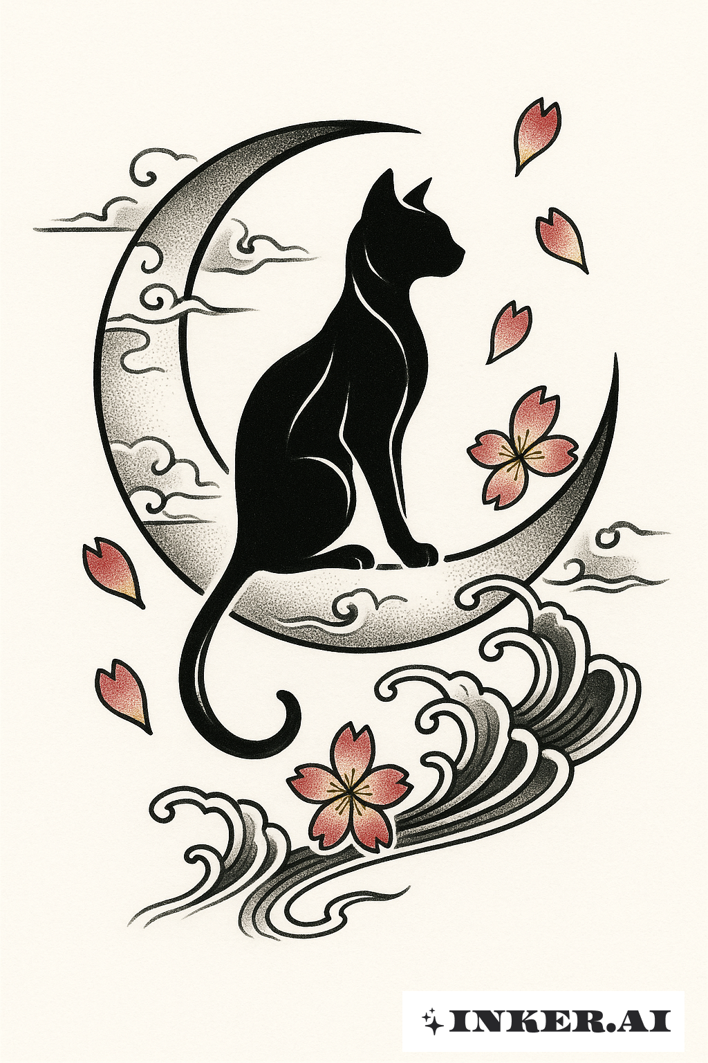 A Cat Silhouette On A Crescent Moon