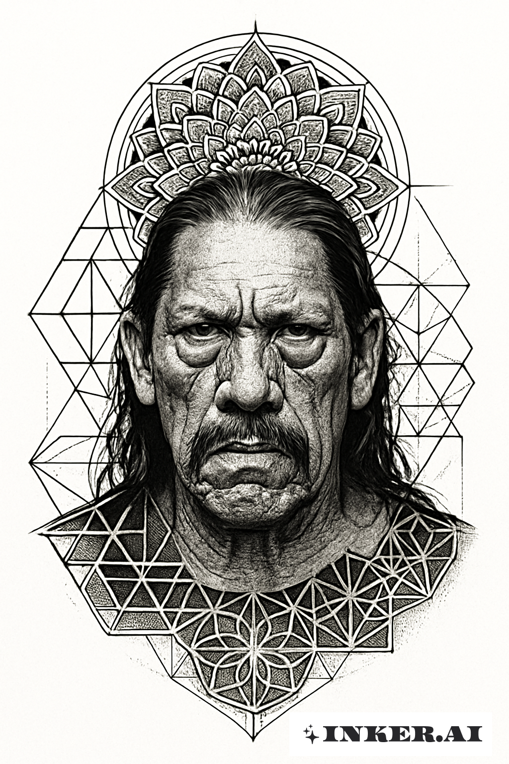 Danny Trejo mit heiligen Geometriemustern