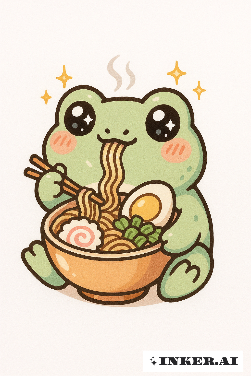 Grenouille Kawaii Mangeant un Bol de Ramen