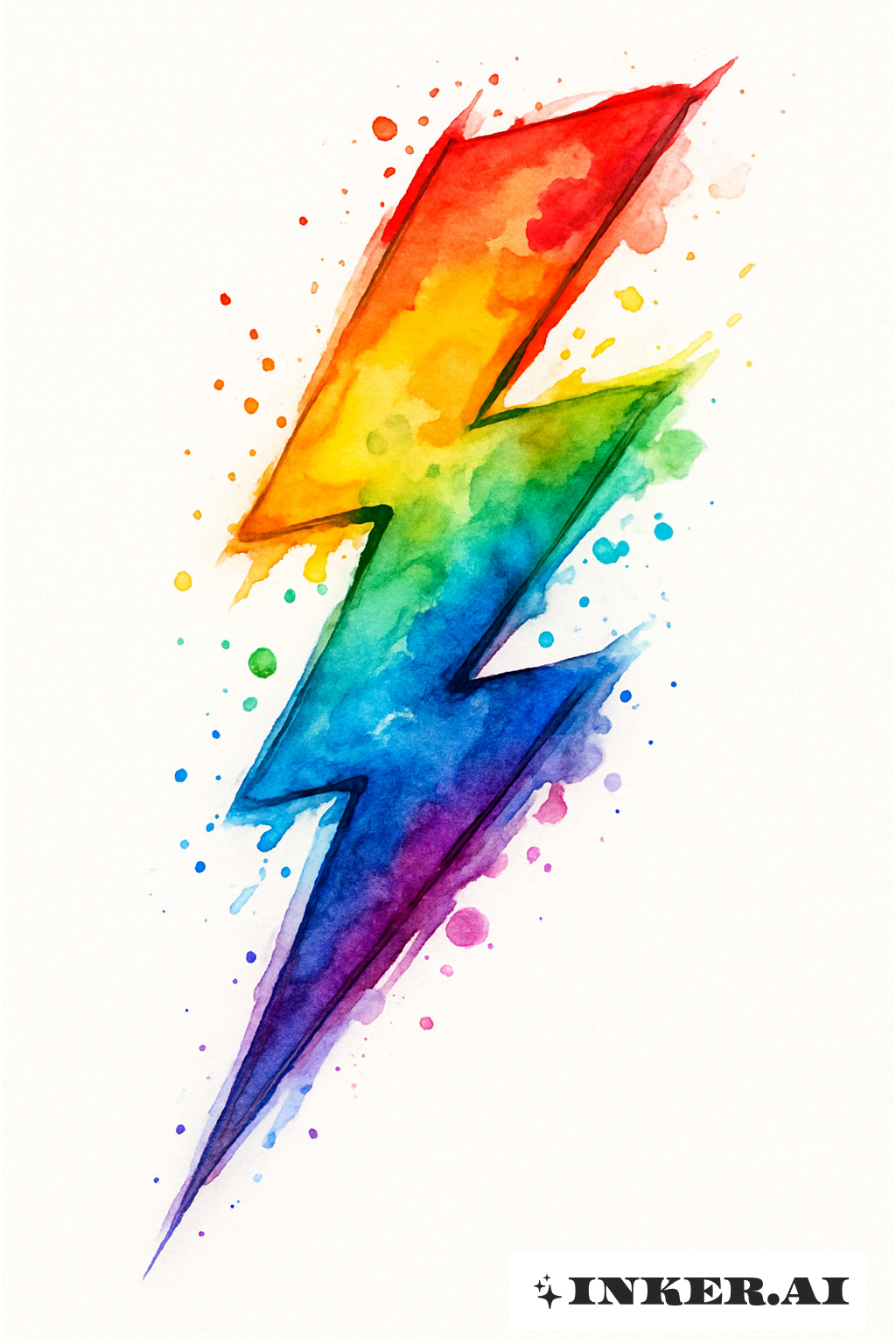 Rainbow Ink Splatter Lightning Bolt