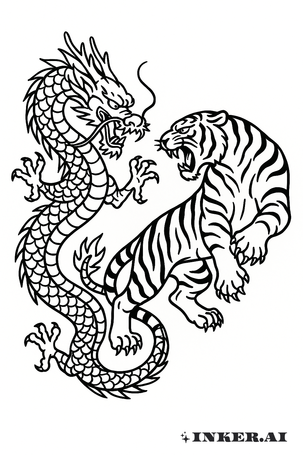 中国ドラゴン対虎デザイン
