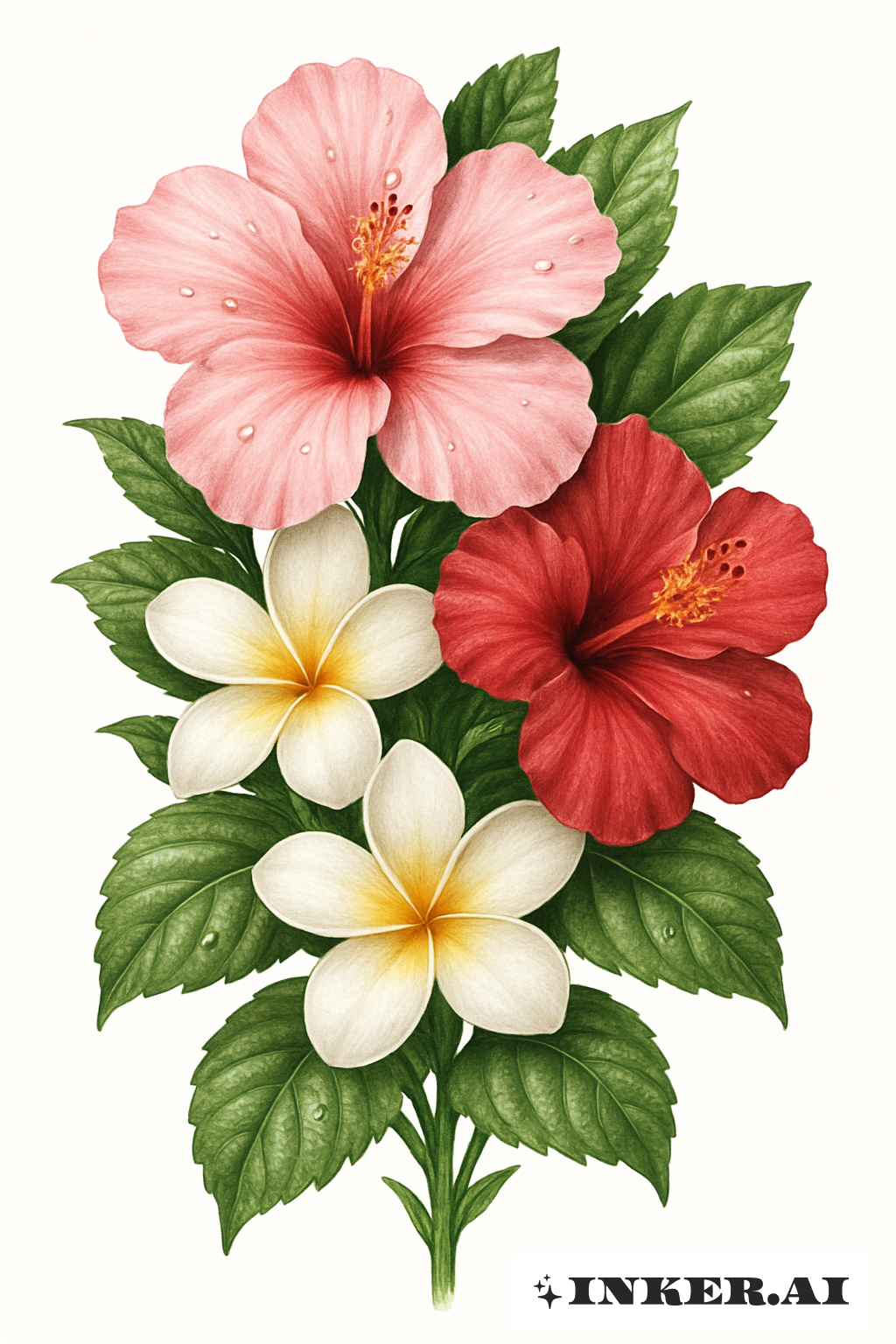 寫實風芙蓉與雞蛋花群簇