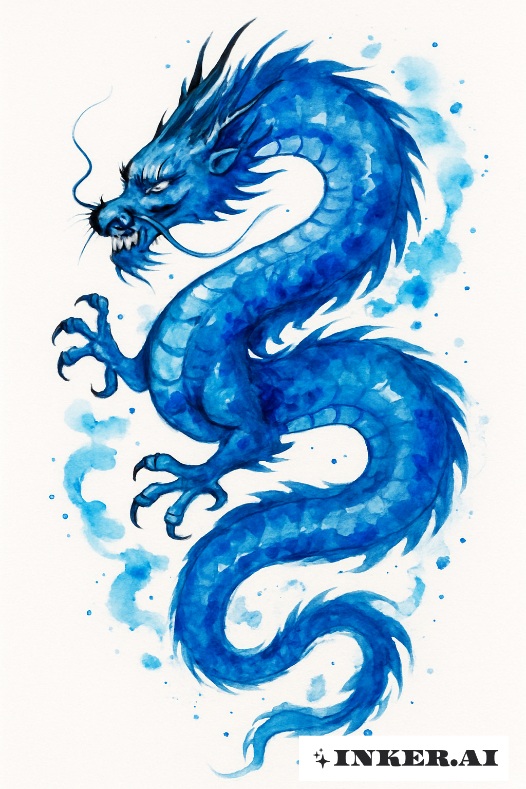 藍色水彩洗日本龍