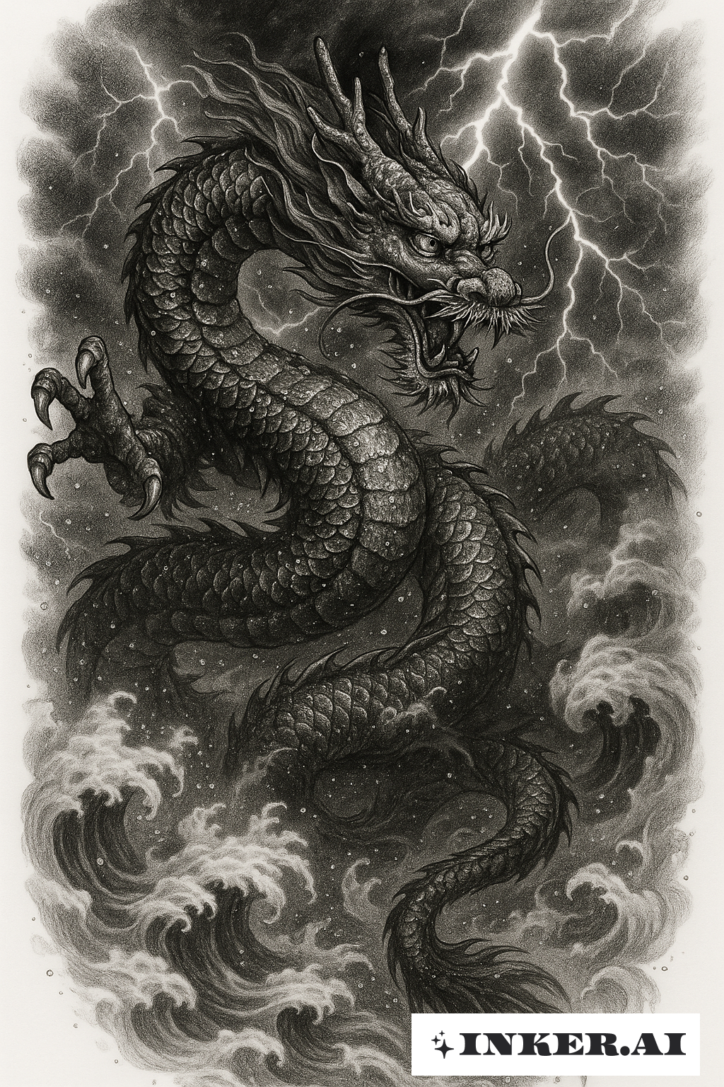 寫實風日系巨龍於暴風雨中