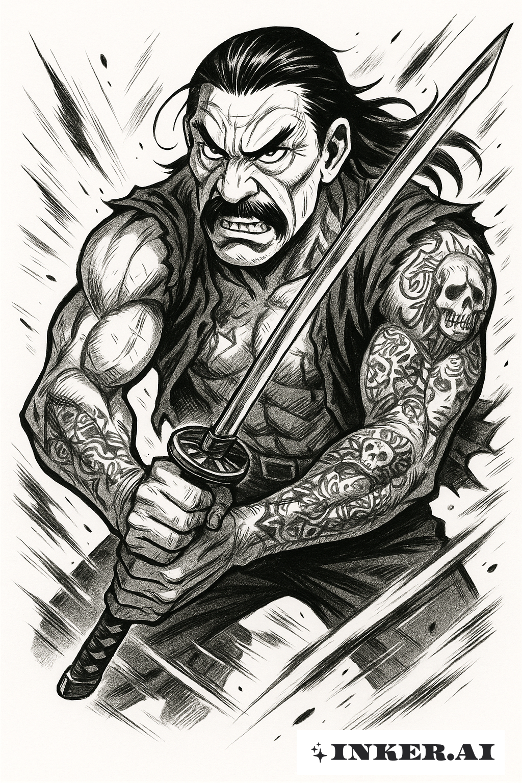 Danny Trejo im dynamischen Manga-Stil