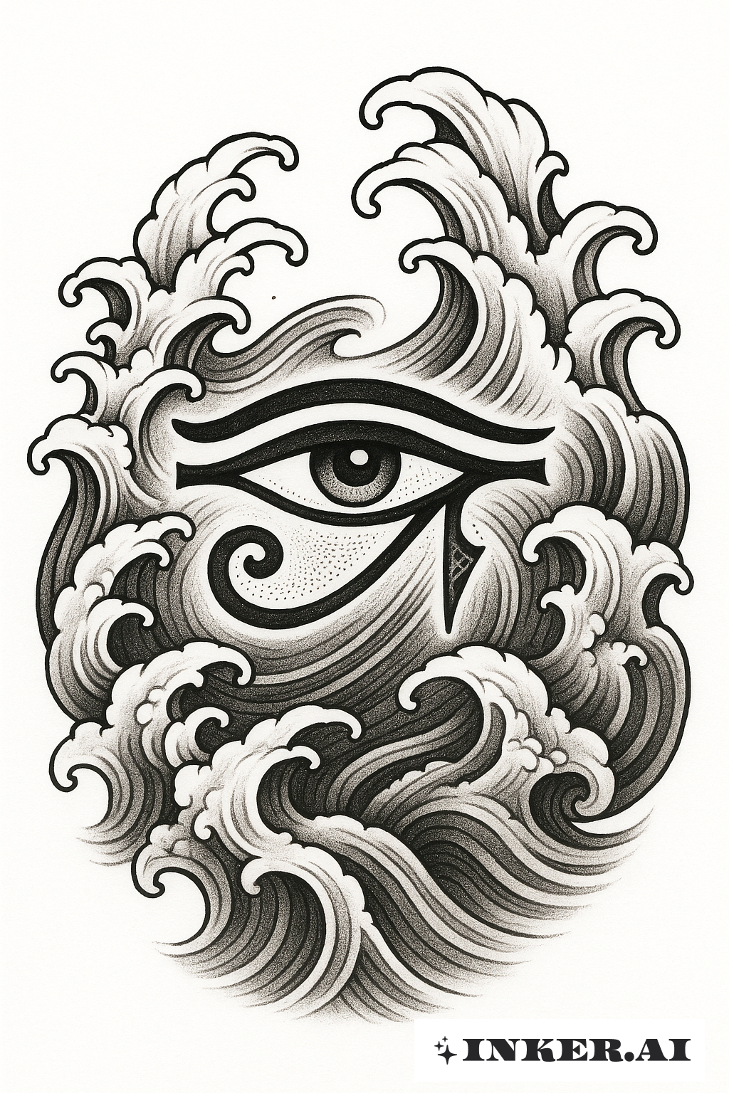 Olho de Hórus Entre Ondas Agitadas de Hokusai
