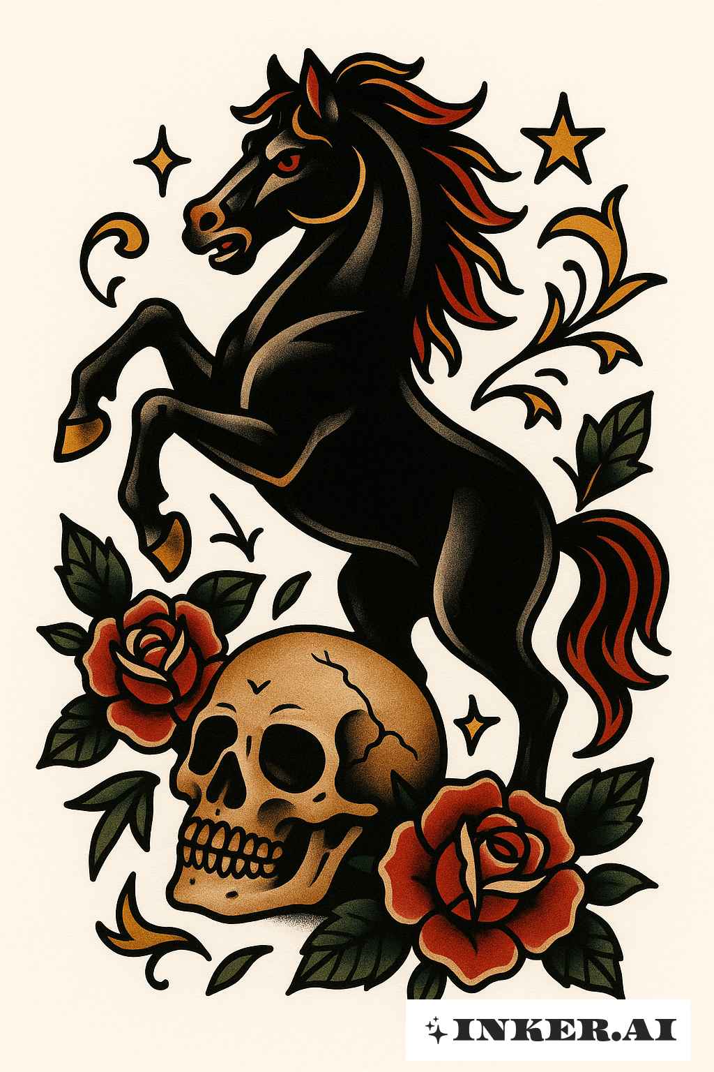 Cheval Sombre et Crâne Oublié