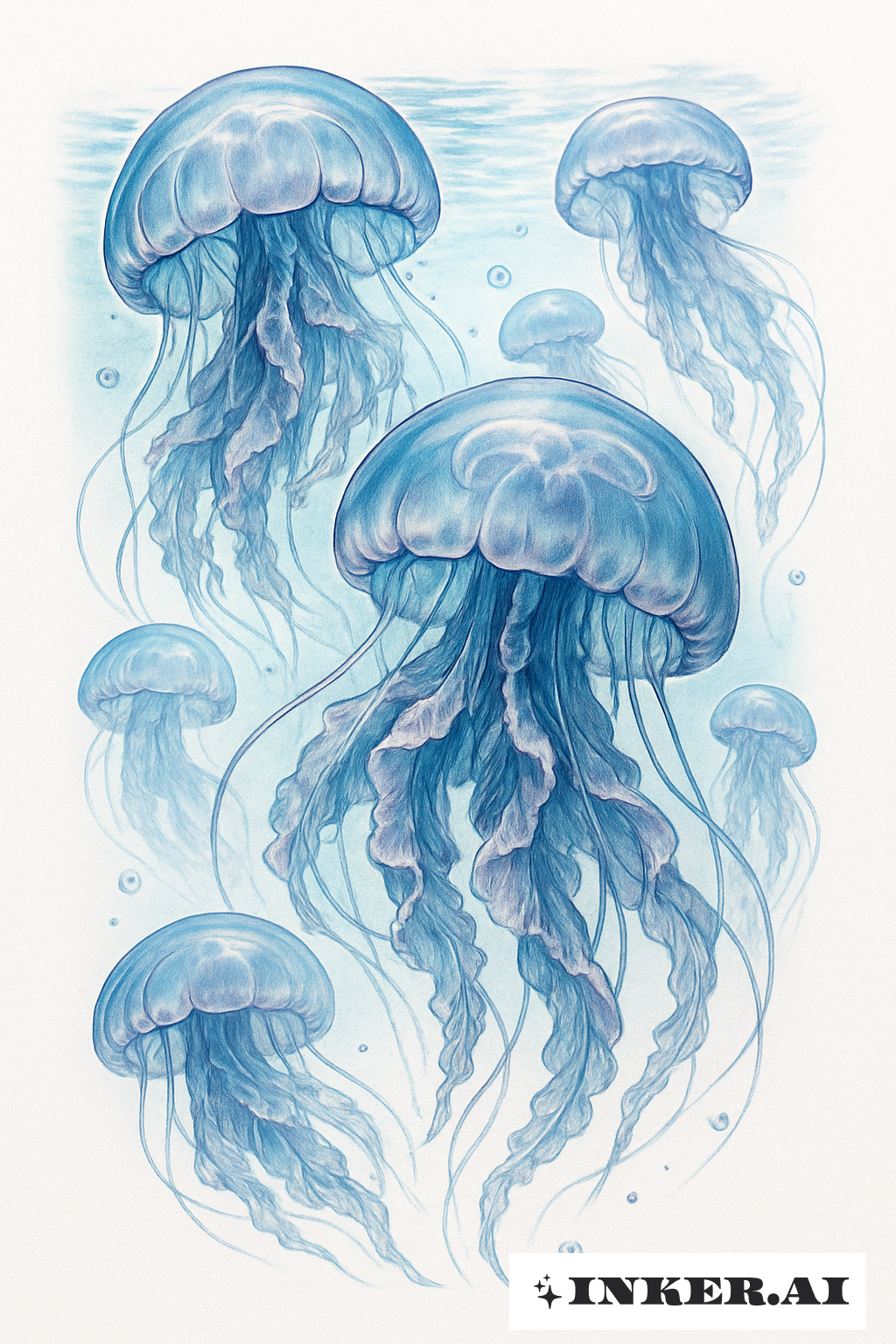 Vue sous-marine d'une floraison de méduses