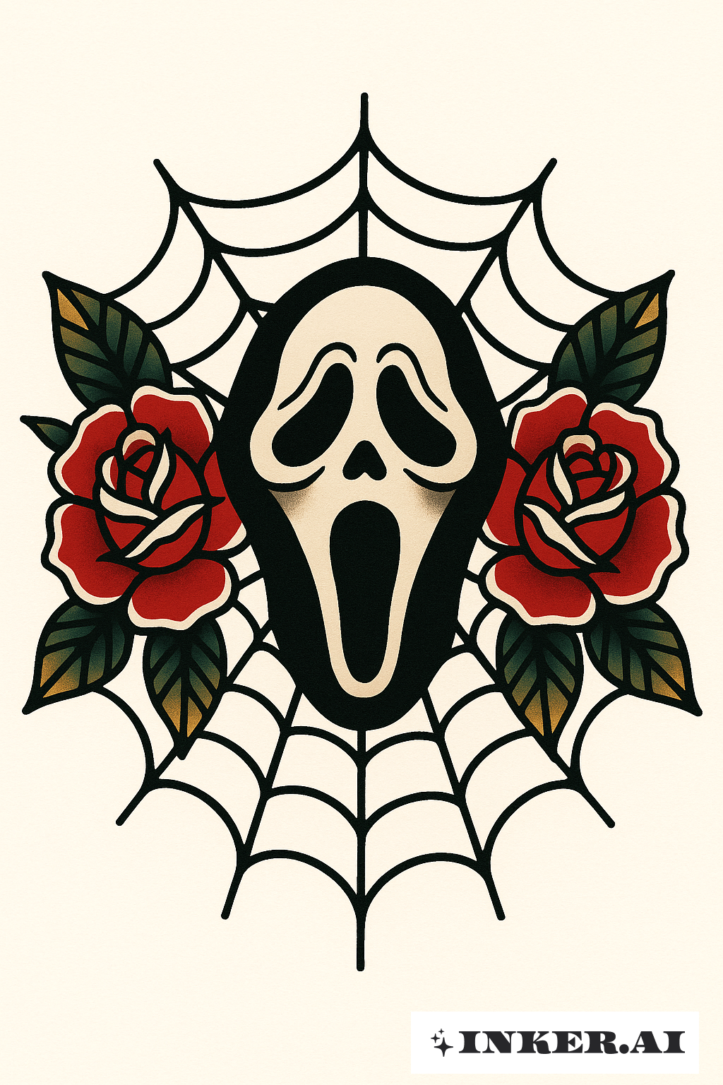 Ghost Face In A Spiderweb With Roses
