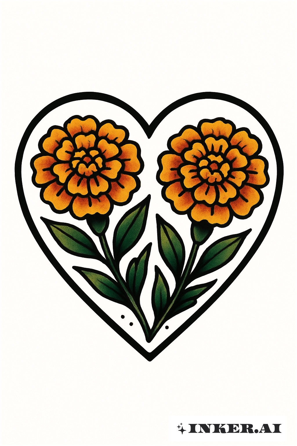Two Marigold Flowers In A Heart