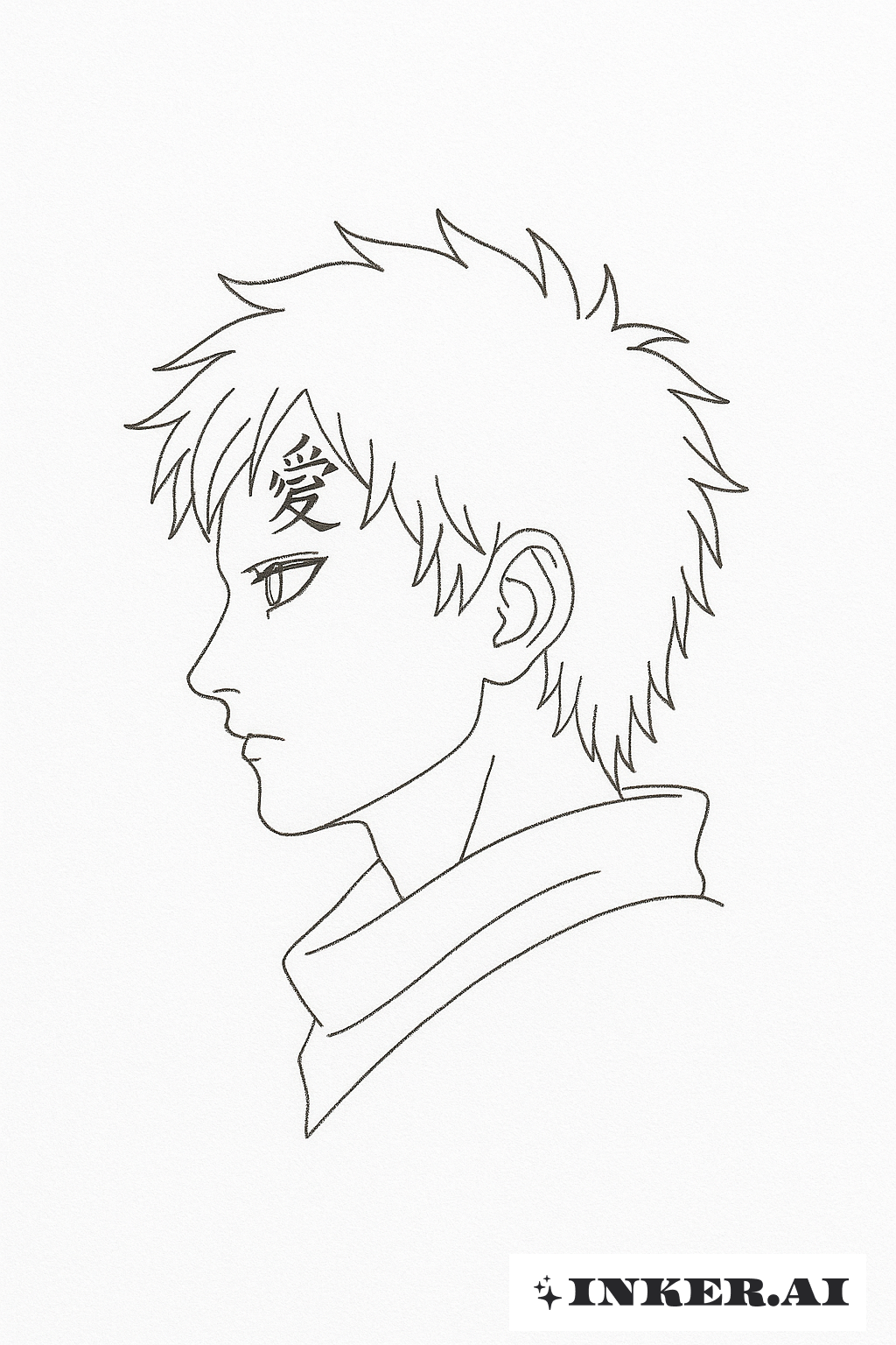 Gaaras Profil und das Kanji für Liebe