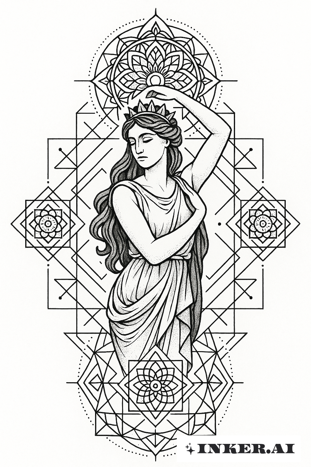 Sacred Geometry Framing Queen Persephone