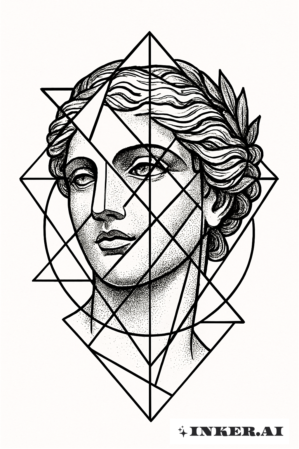 Persephone's Face Split By Geometric Lines