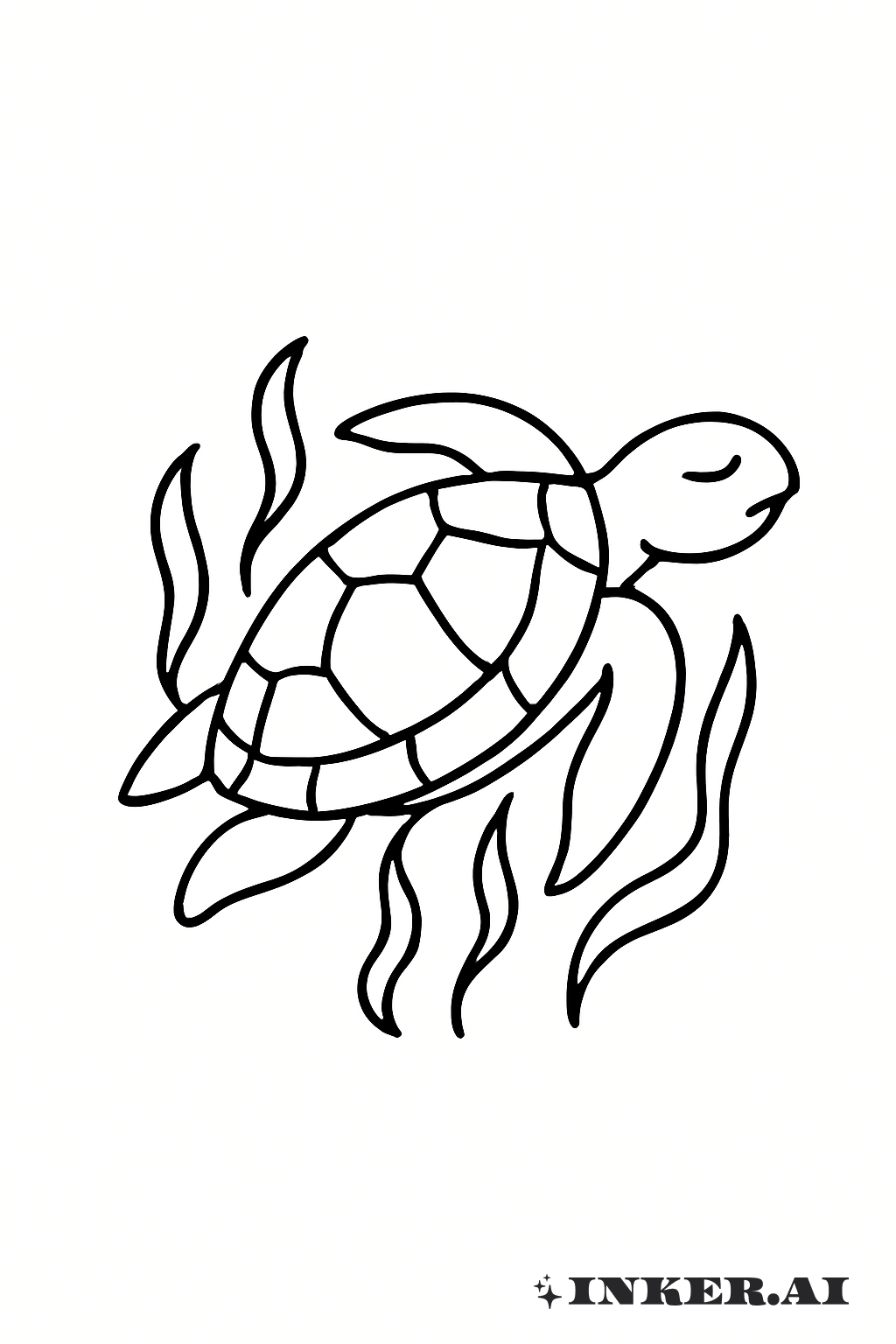 平靜的海龜在海藻間悠游