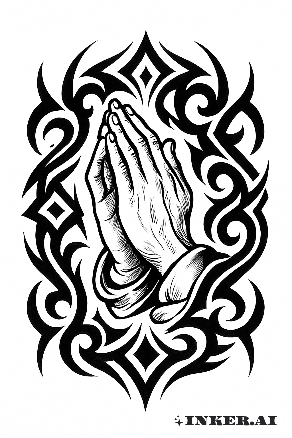A Tribal Frame around Praying Hands