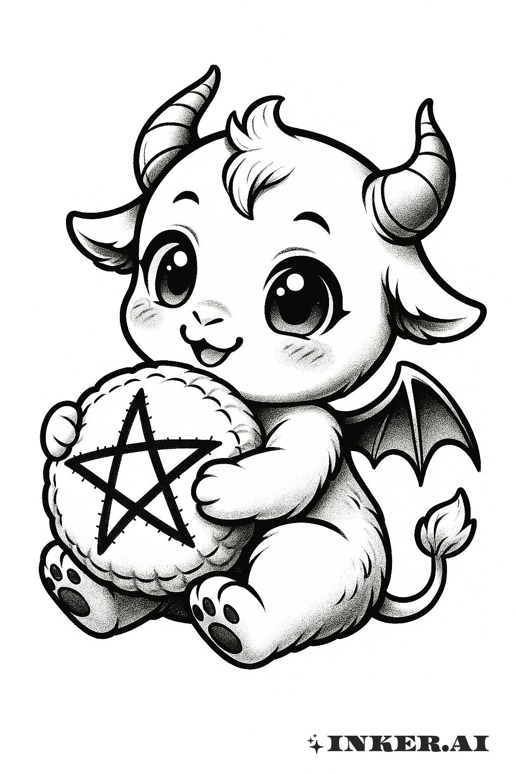 Baby Baphomet Umarmt Ein Plüsch-Pentagramm