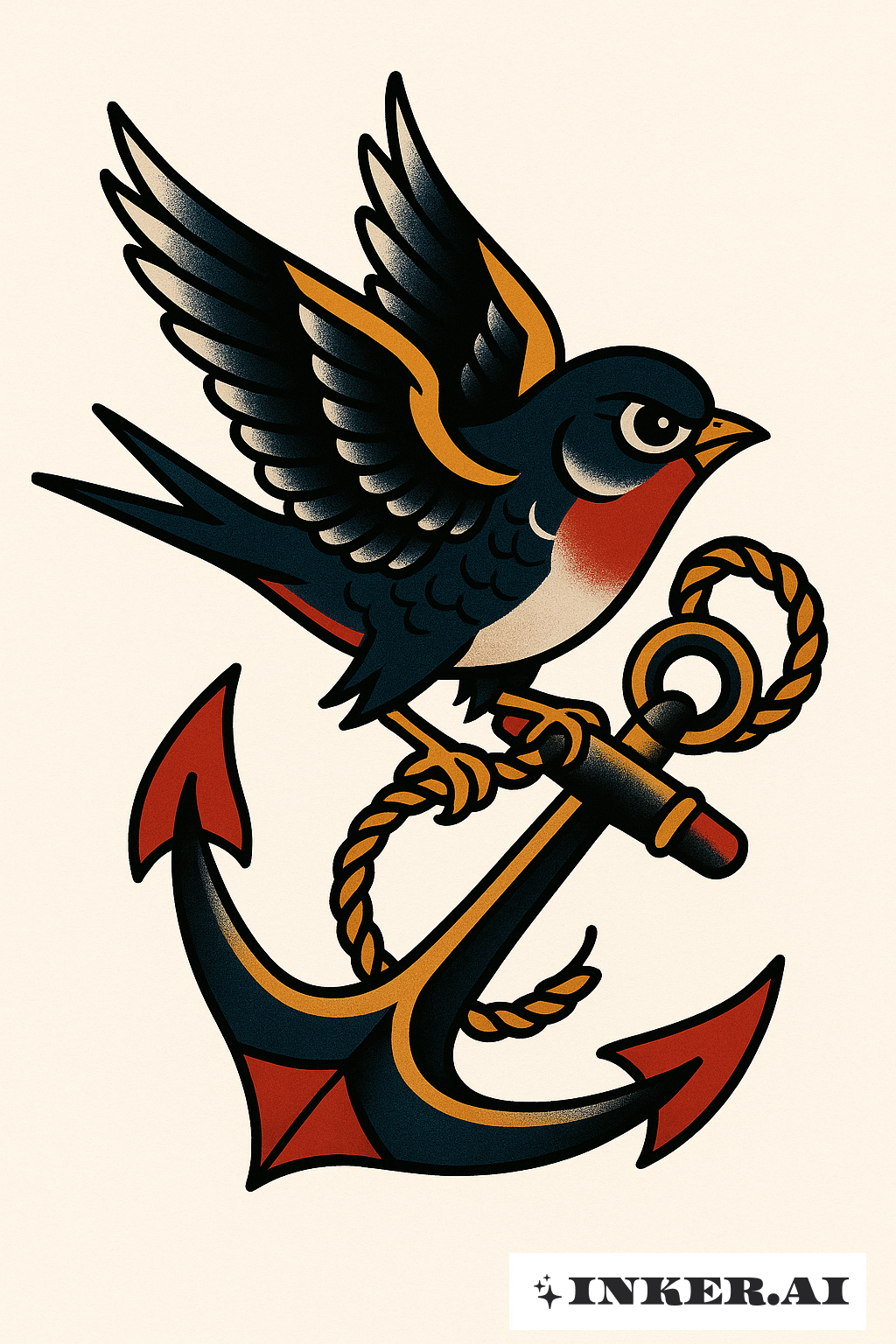 Navy Sparrow Gripping An Anchor