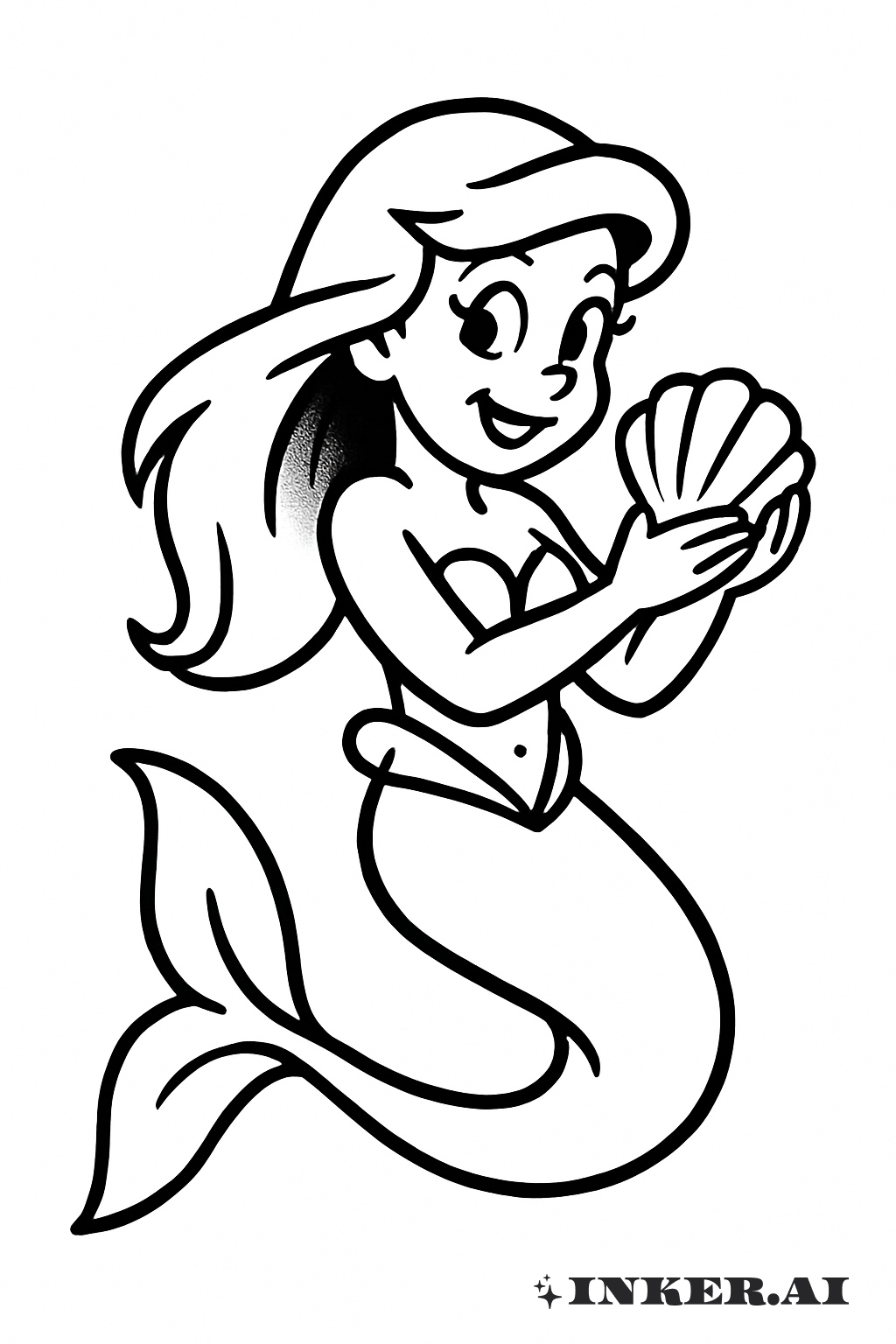 A Clássica Sereia de Desenho Animado com Uma Concha