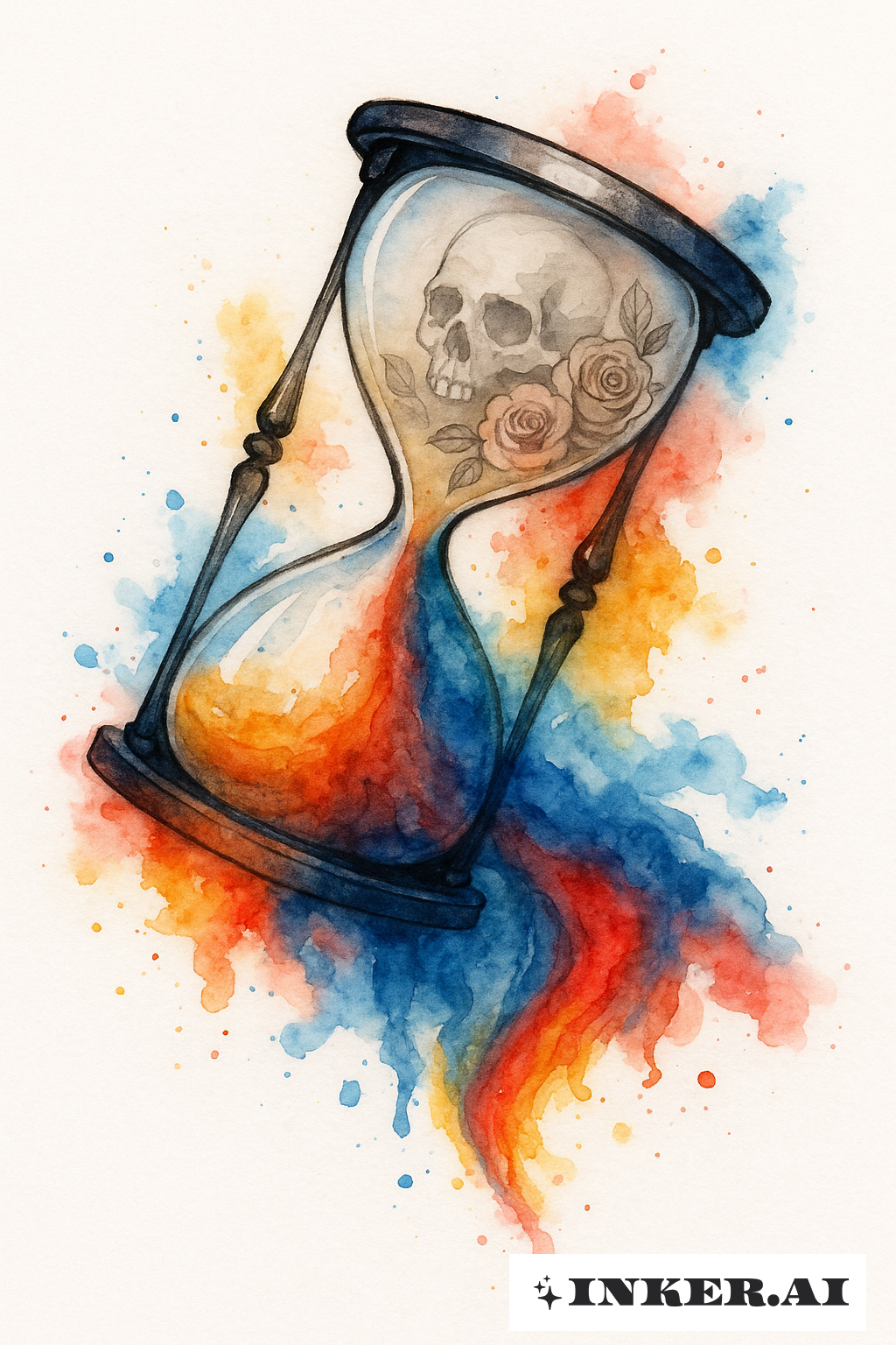 Blutende Farben aus einem Stundenglas Memento Mori