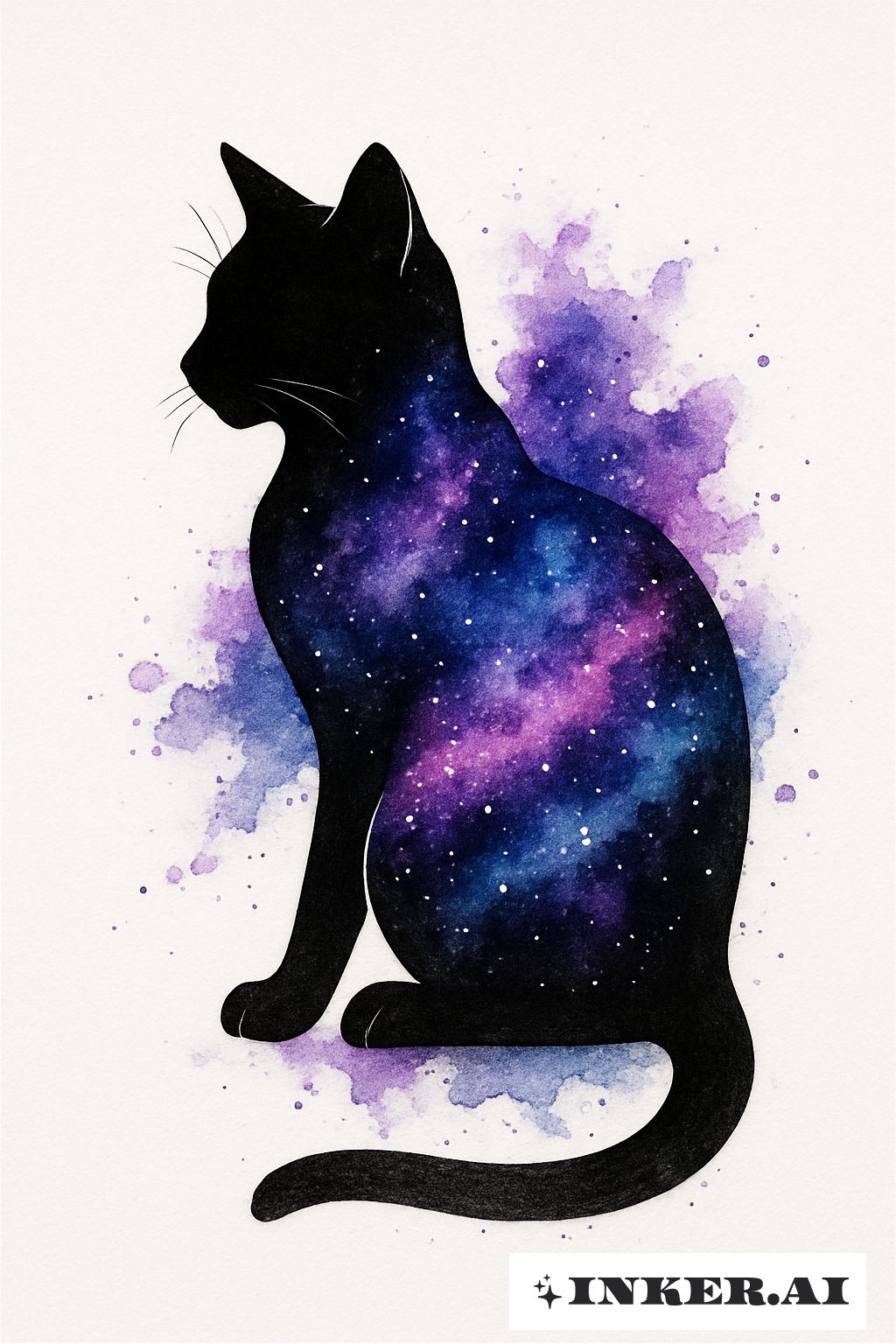 黑貓剪影與星空潑墨