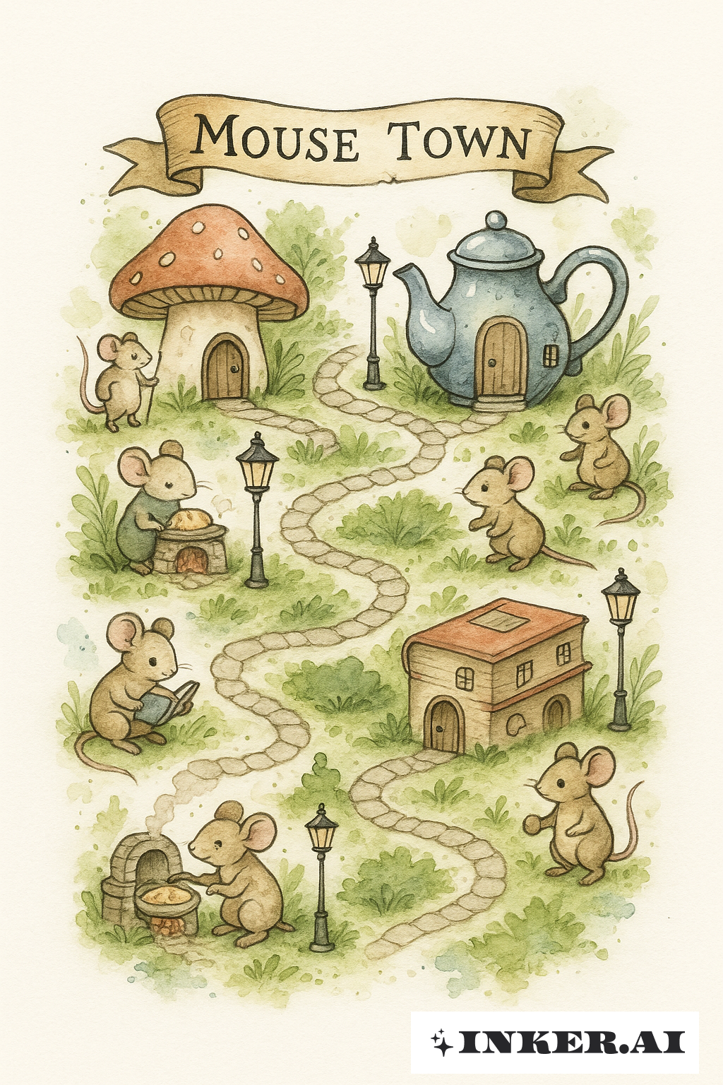 Watercolor Map of Mouse Town