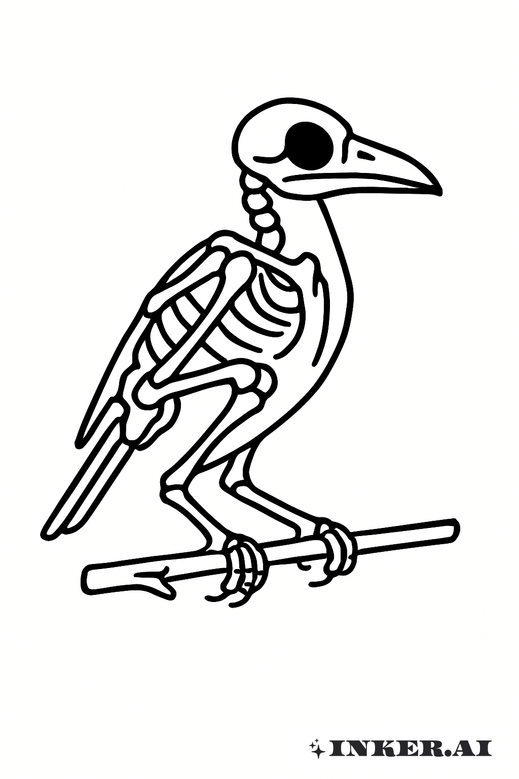 Perched Crow Skeleton on a Branch