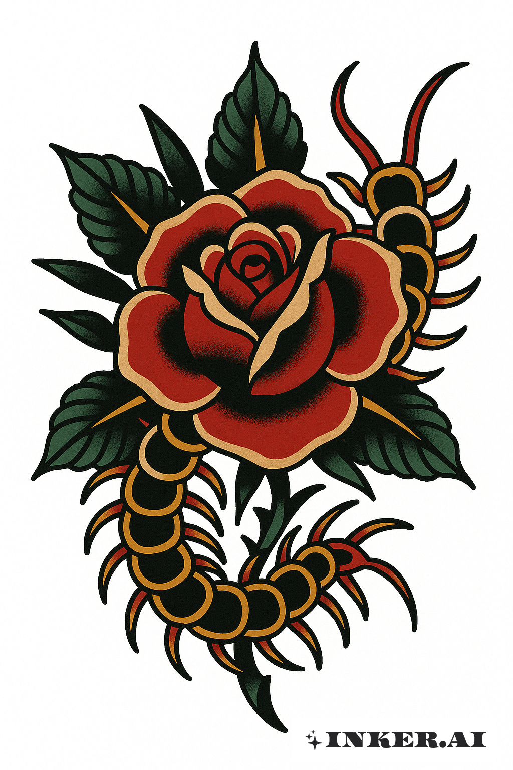 Rose Classique Et Mille-pattes Enroulé
