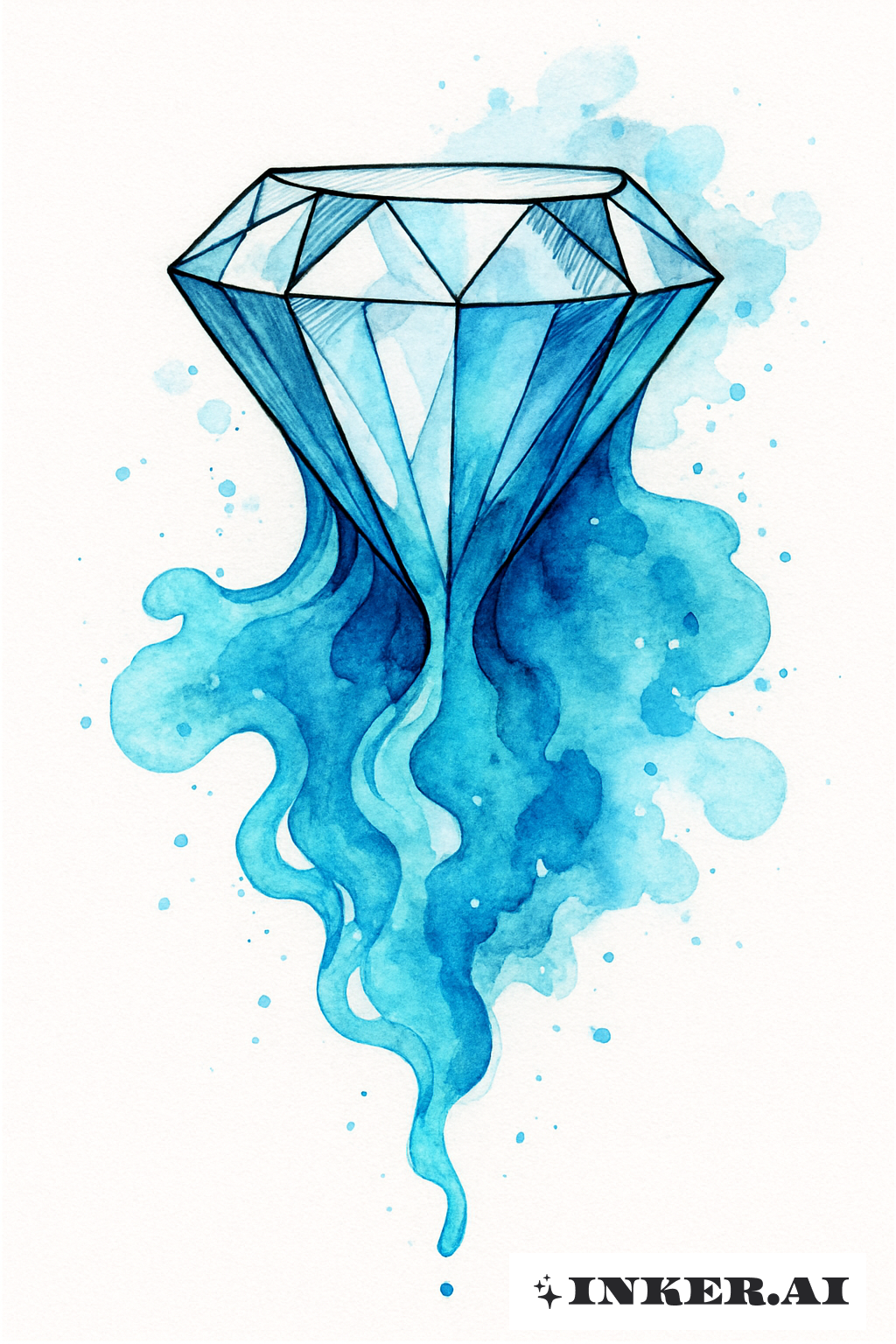 A Diamond Dissolving In Blue Watercolor