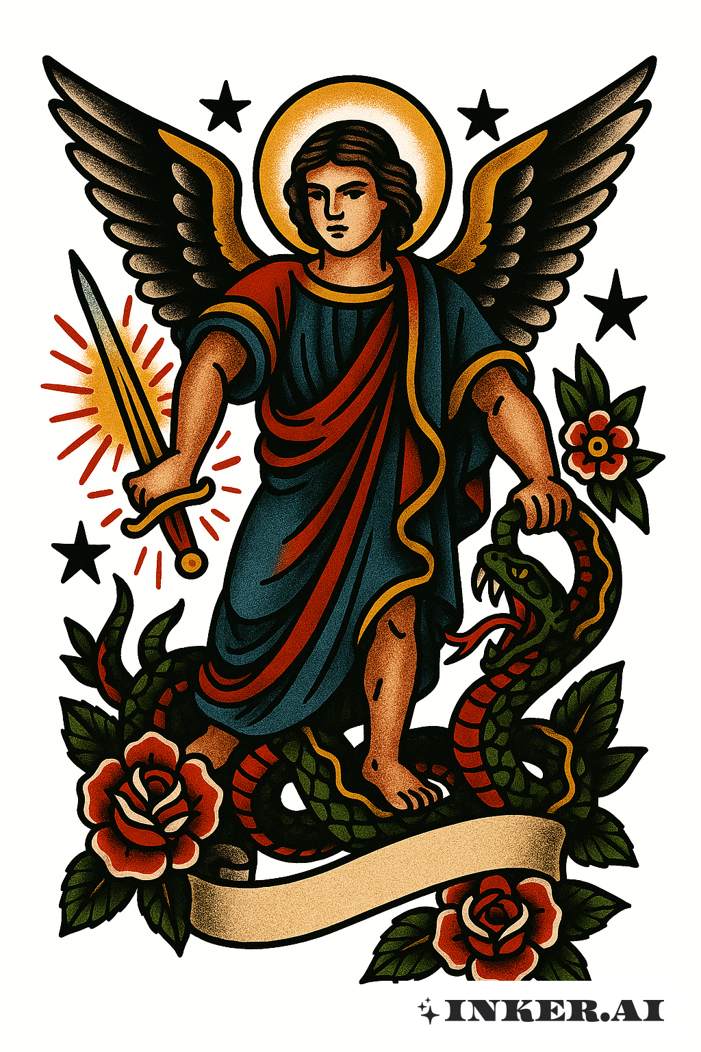 Guardian Angel Crushing a Serpent