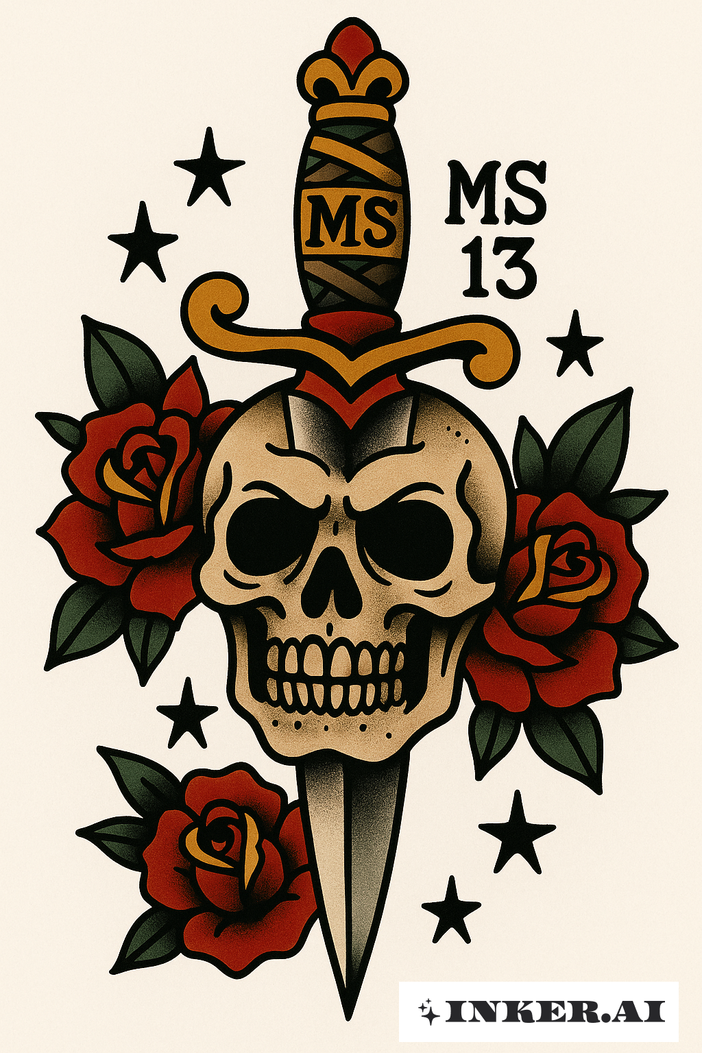 Ms 13 Dolch durch einen Schädel