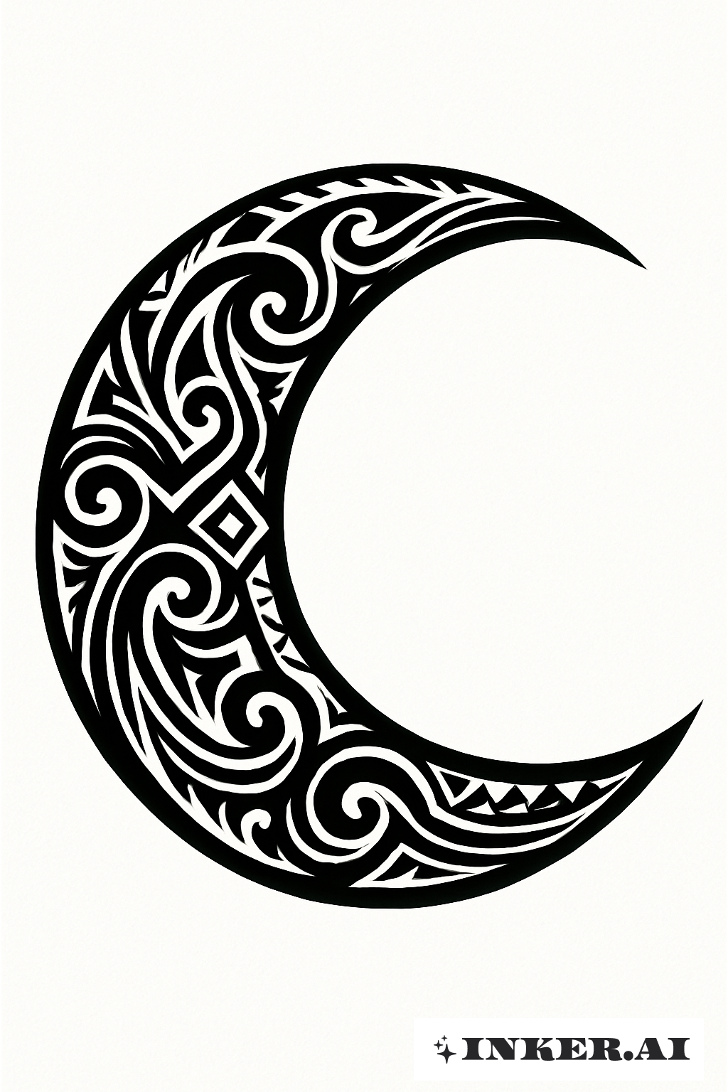 Intricate Blackwork Tribal Crescent Moon