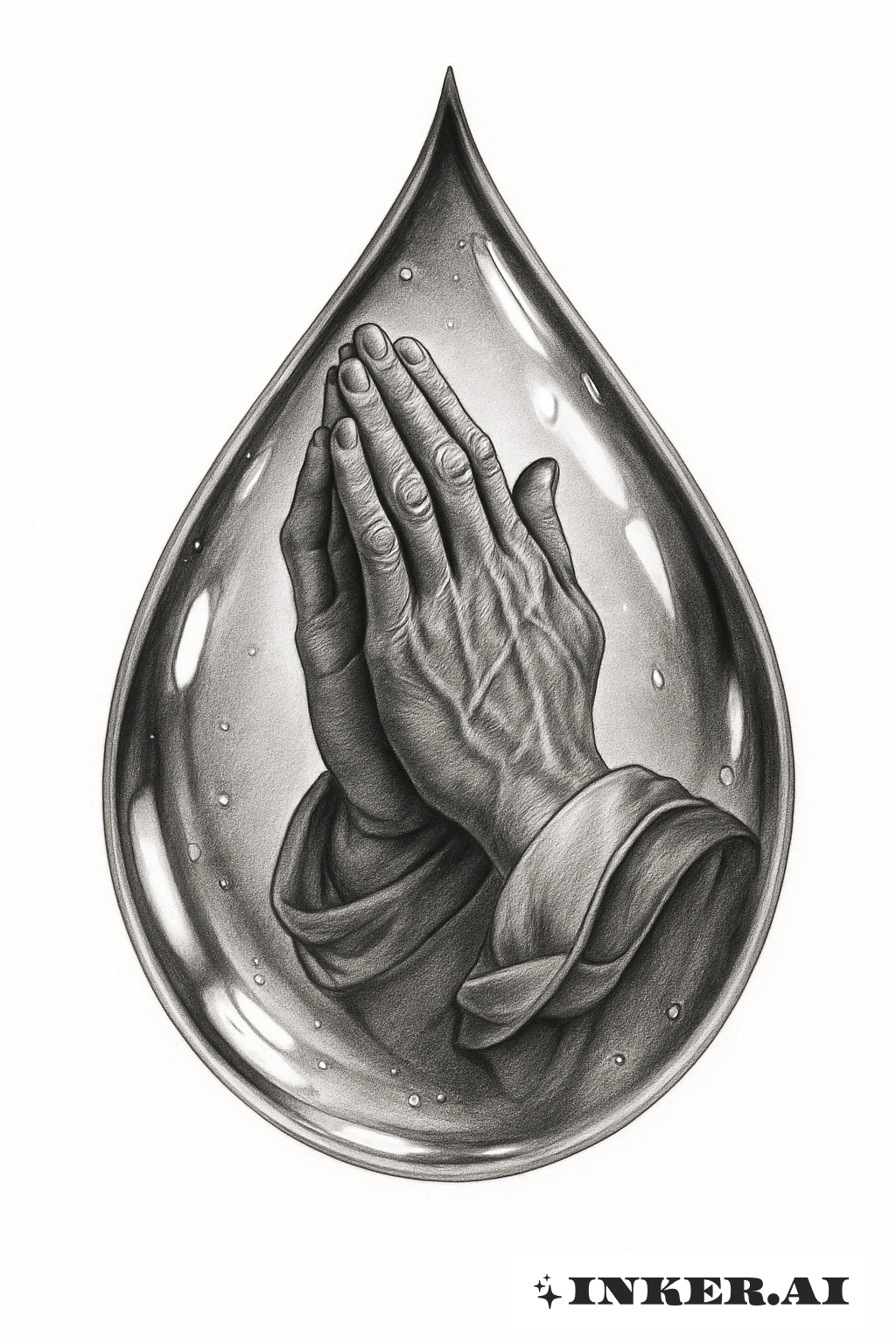 A Reflection of Praying Hands in a Teardrop