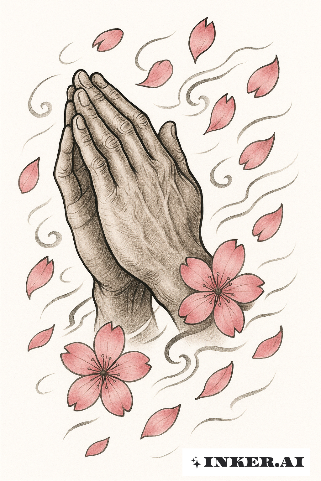 Praying Hands with Falling Sakura Petals