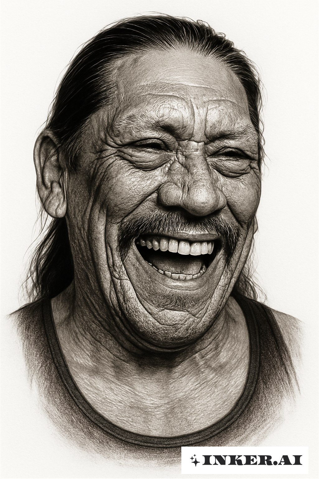 Hyperrealistisches Lachendes Danny Trejo Porträt