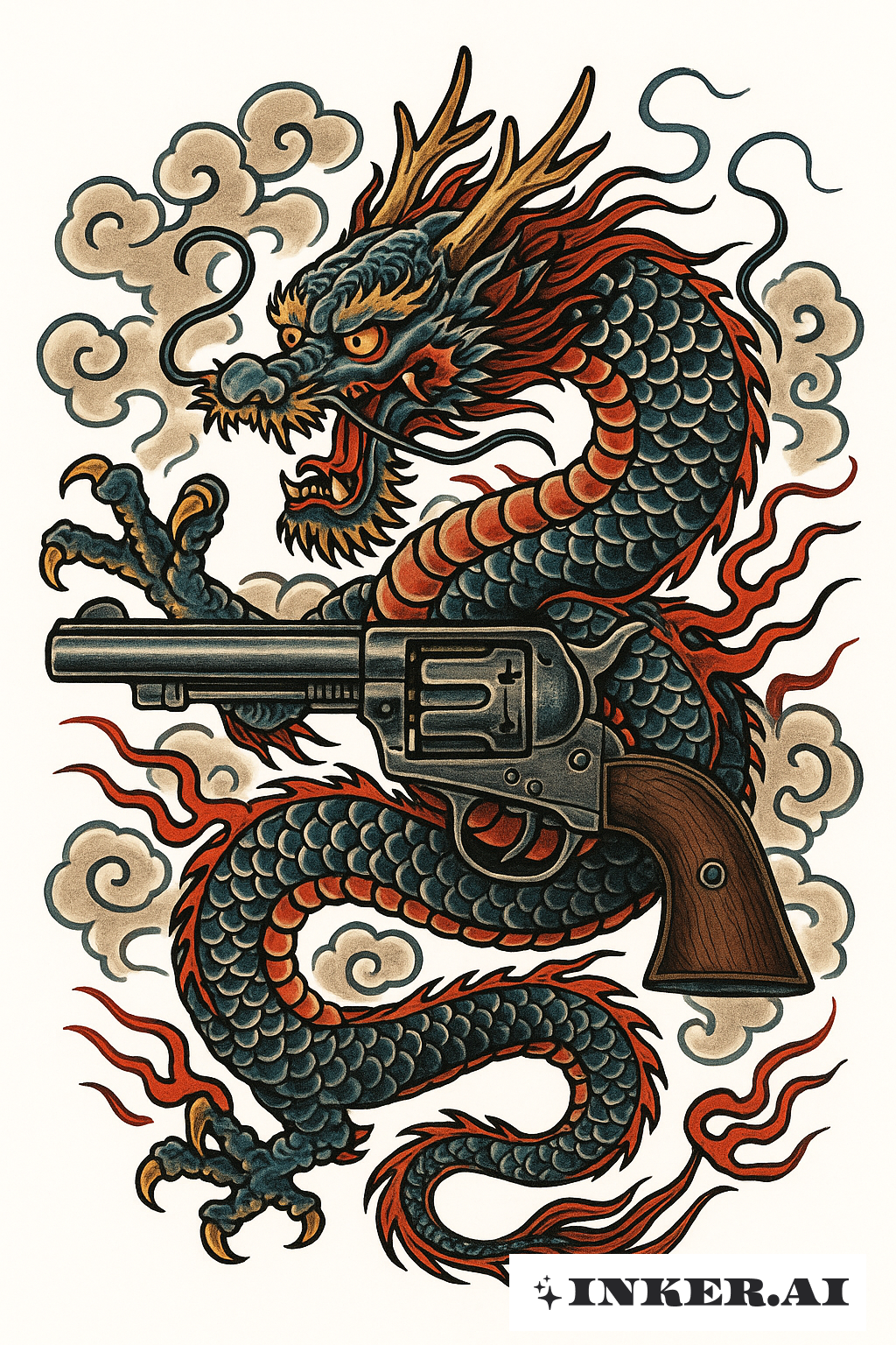 Ein Übernatürlicher Drache, Der Sich Um Ein Fohlen Schlängelt