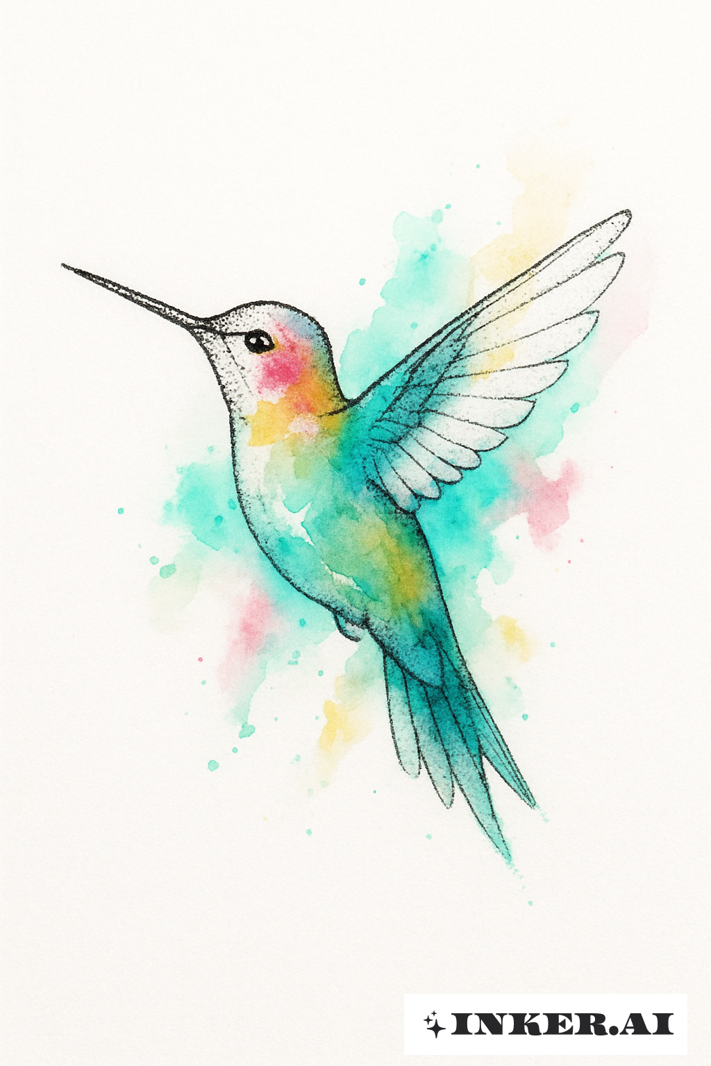 Ein Stick-and-Poke-Kolibri mit Farbspritzern