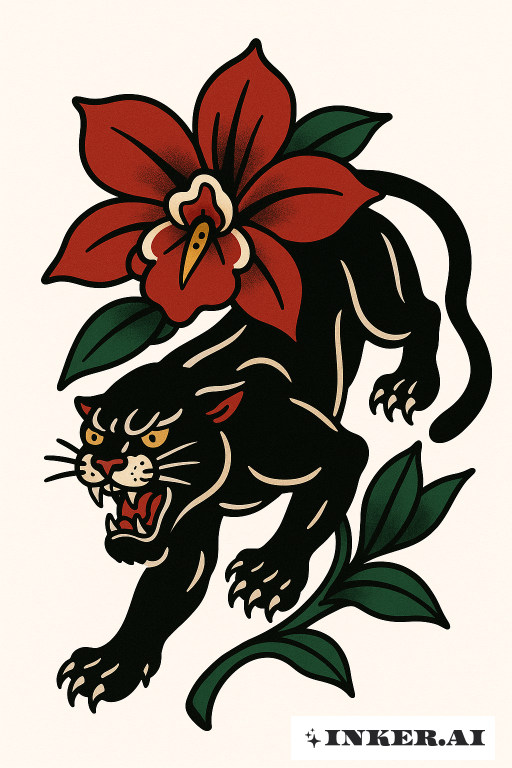 Panthère en Chasse et Orchidée