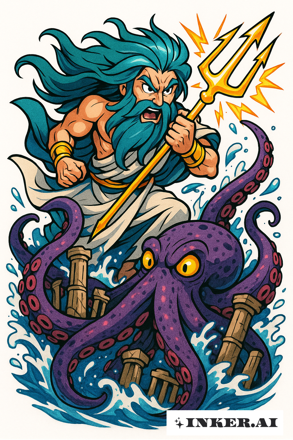 Anime Poseidon's Furious Battle With The Kraken