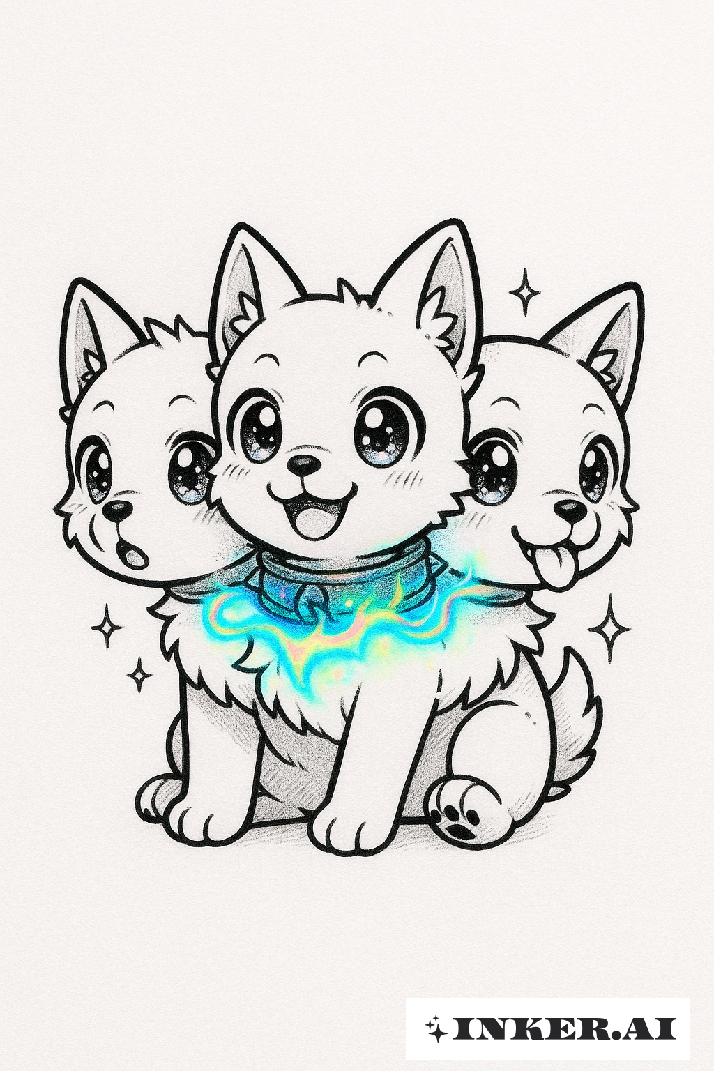 Chibi Cerbère avec un Collier Lumineux