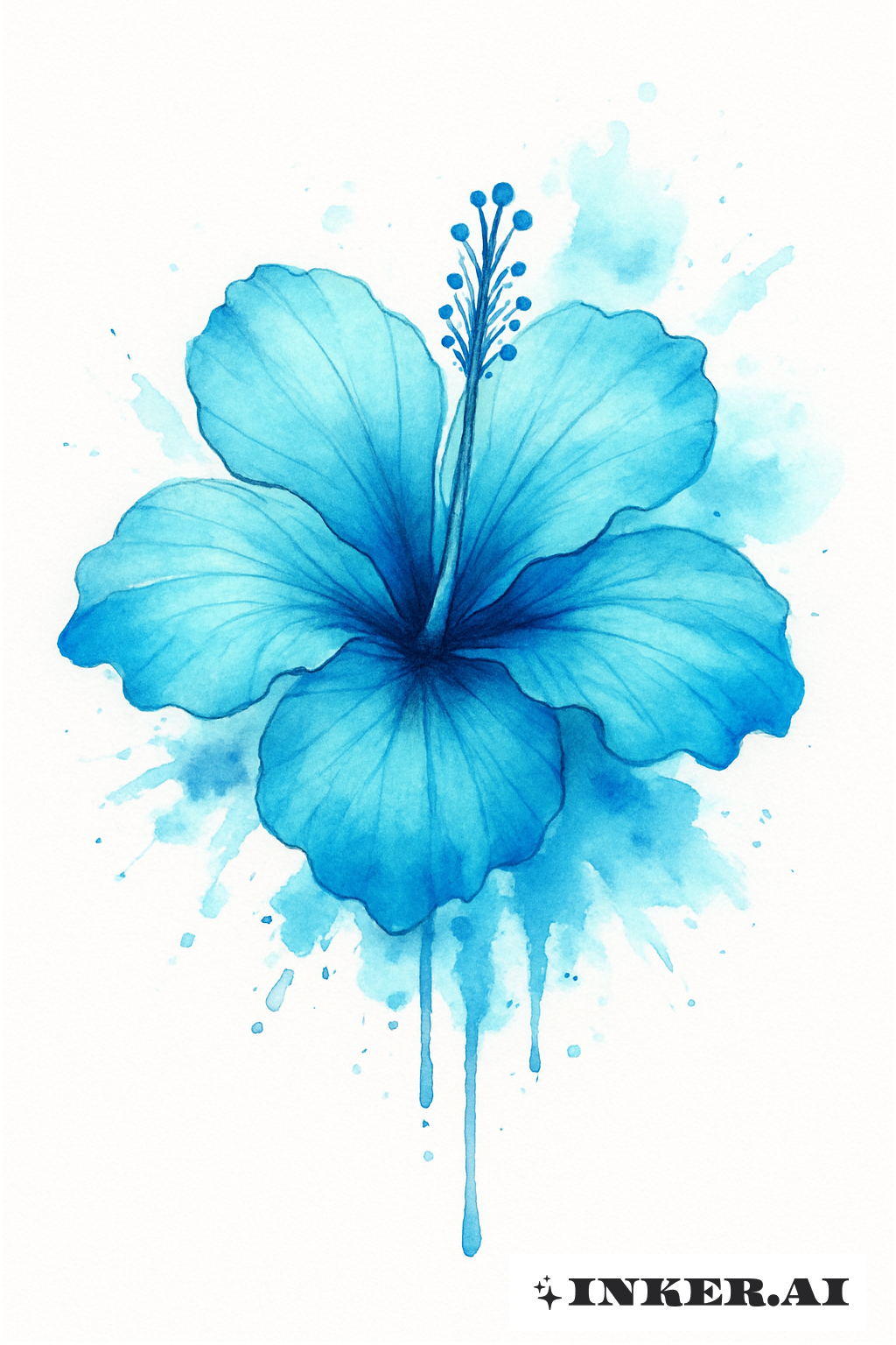 Blue Watercolor Splash Hibiscus