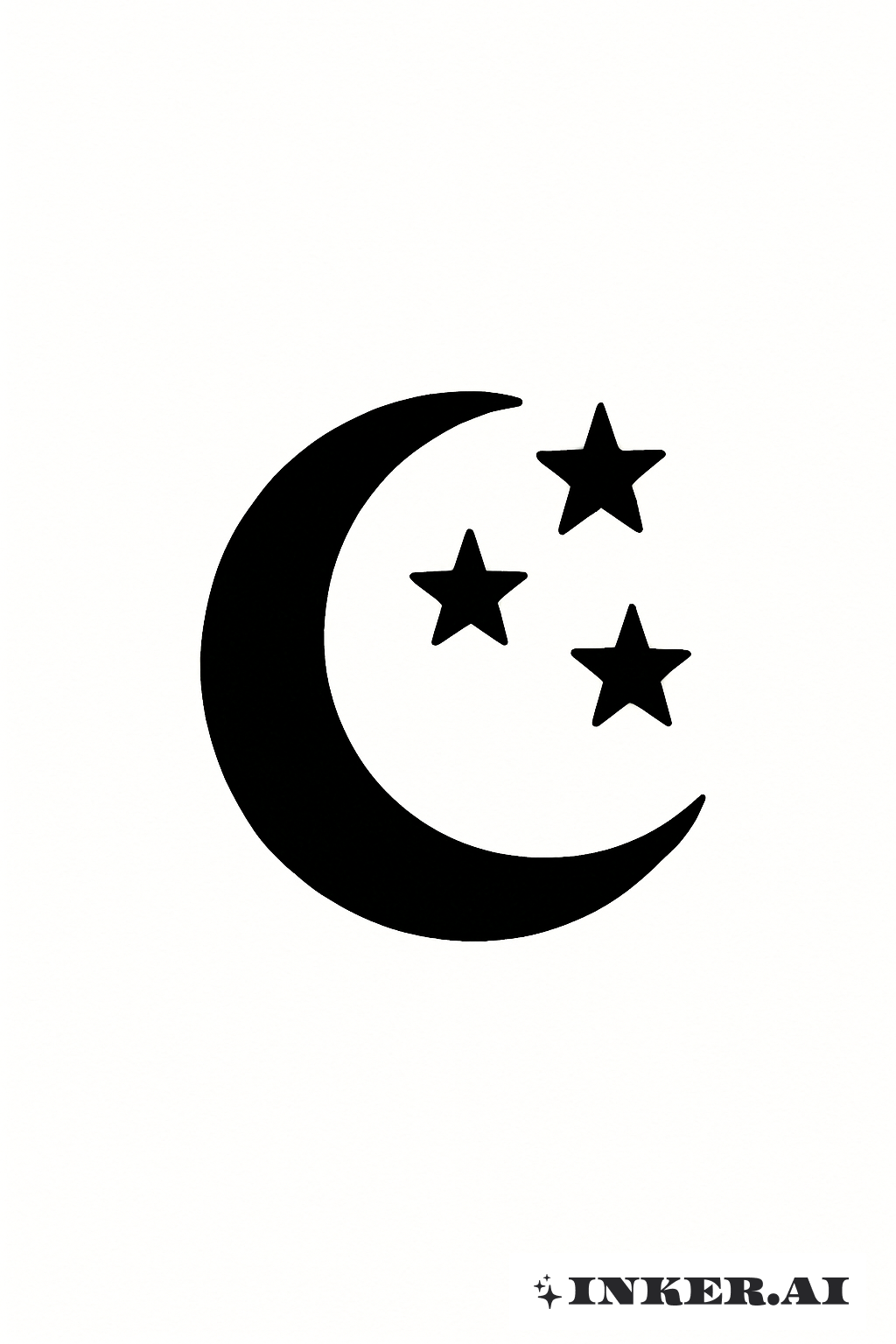 シンプルな黒い三日月と三つの星