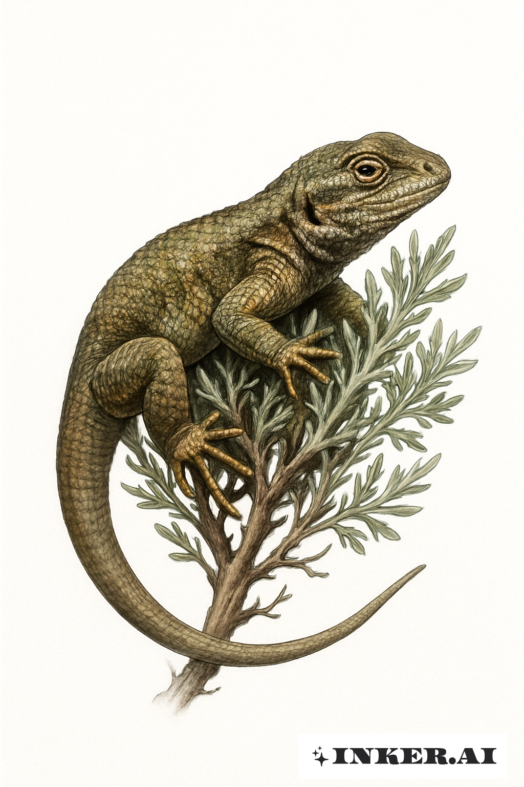 Lizard Resting on a Realistic Sagebrush