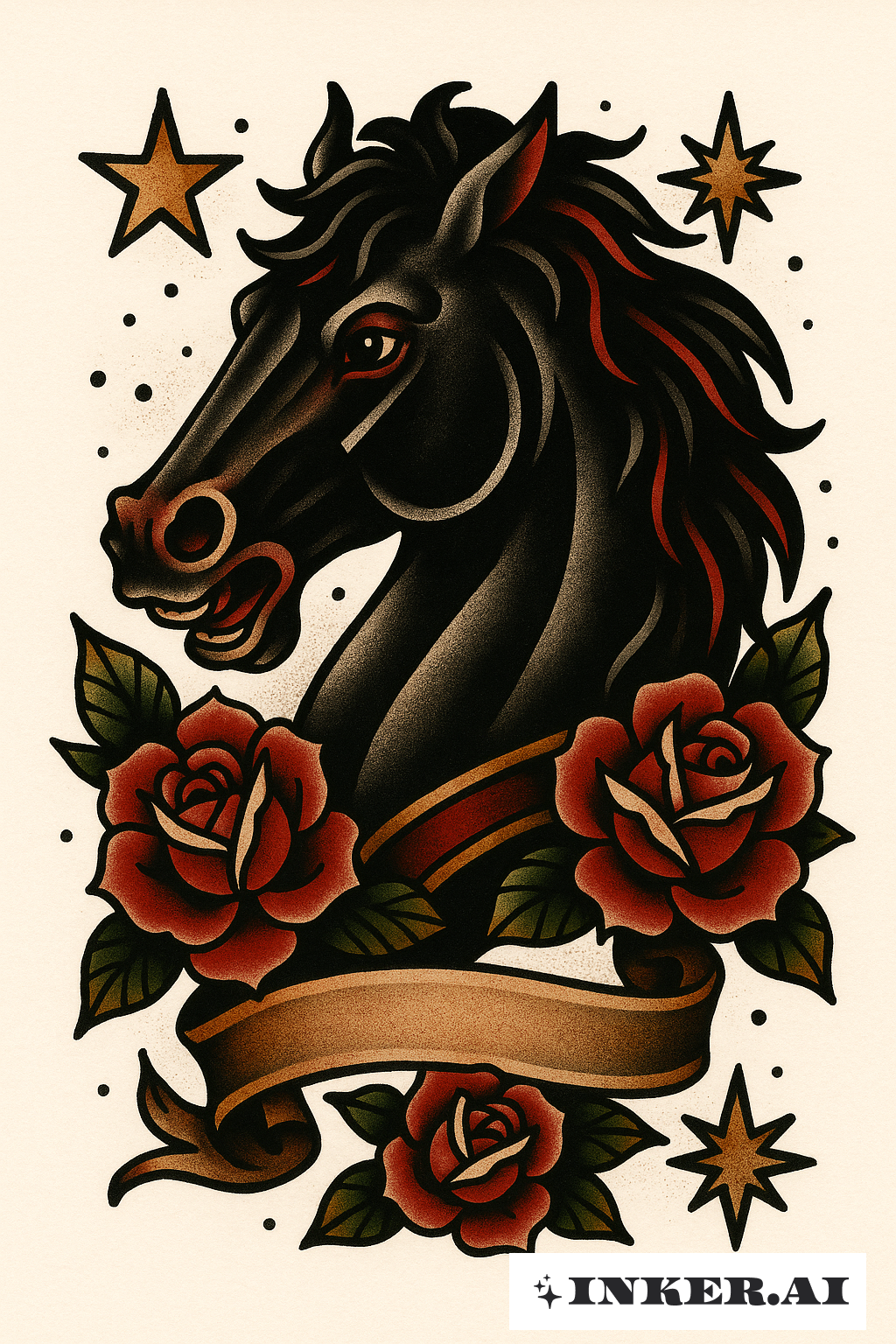 Le Portrait du Cheval Noir Victorieux