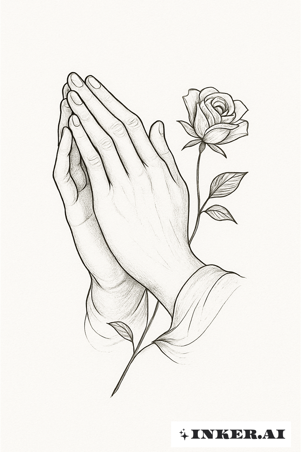 Delicate Praying Hands with a Single Rose