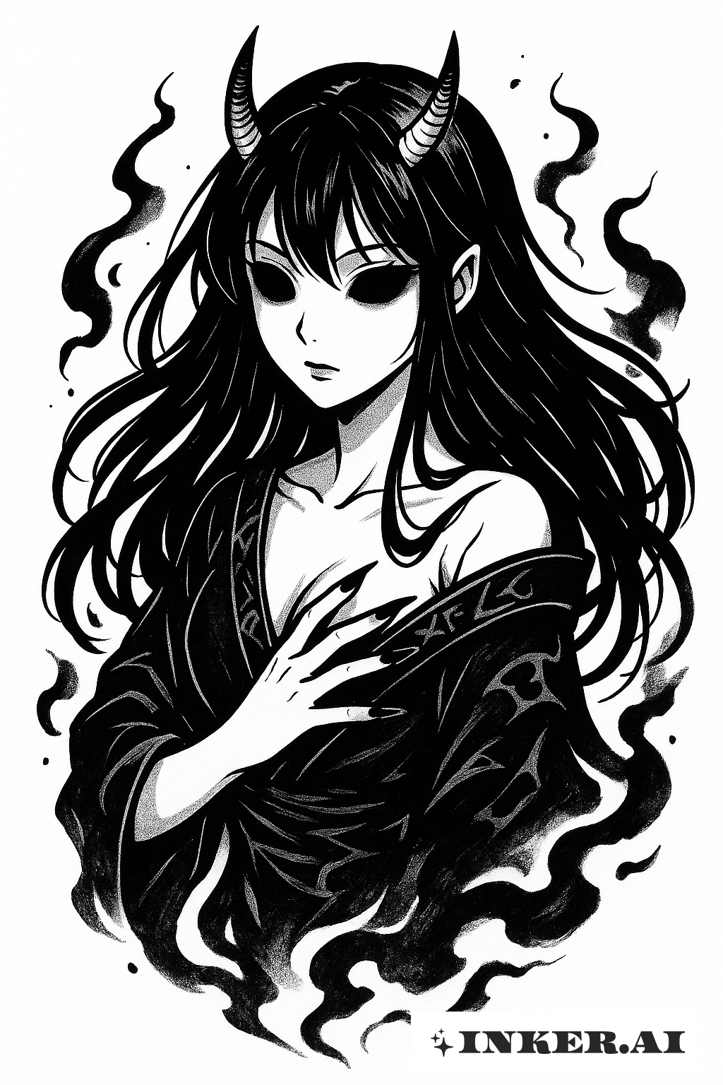 Uma Garota Demônio Sobrenatural com Olhos Pretos como Breu