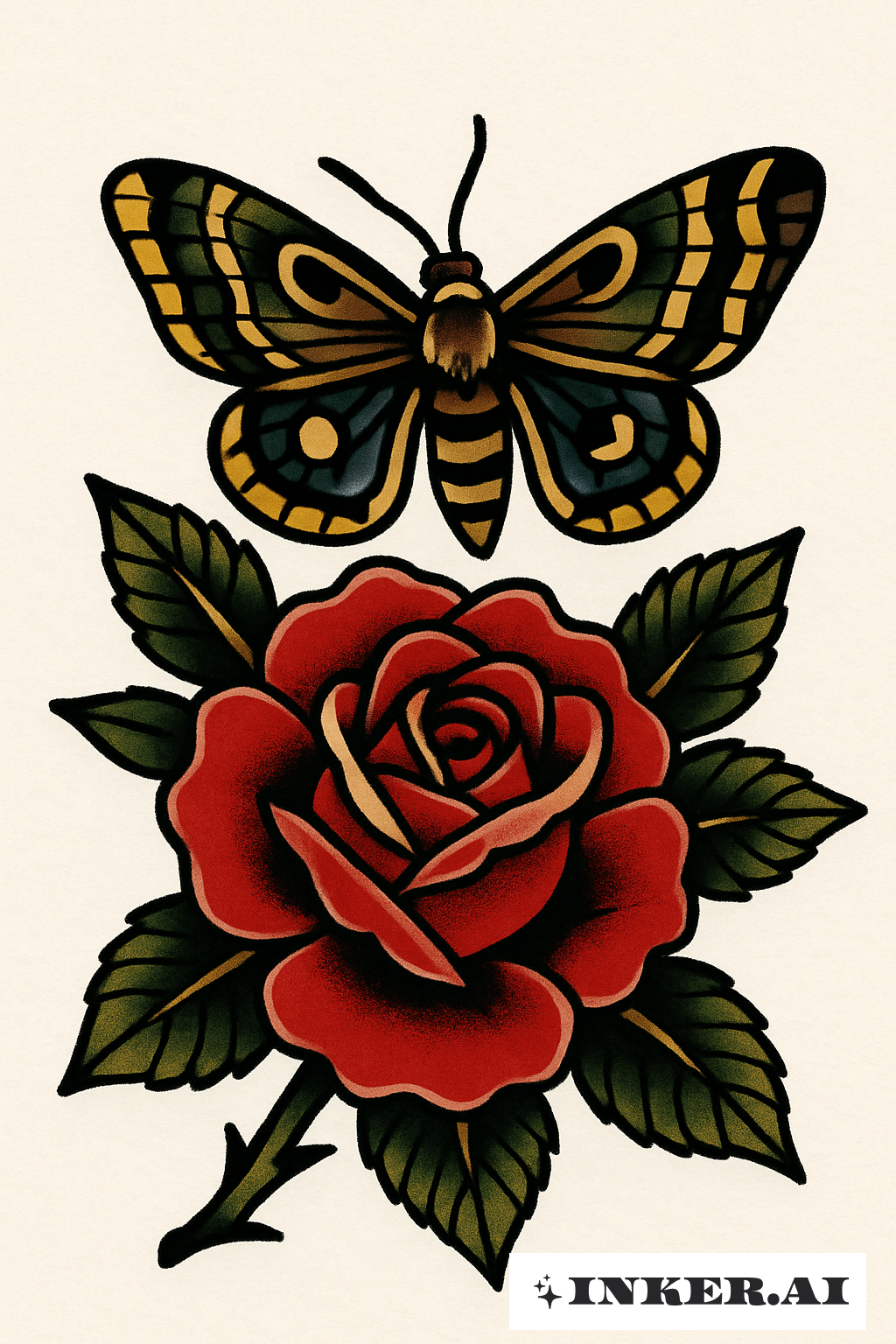 Traditionelle Rose und Motte