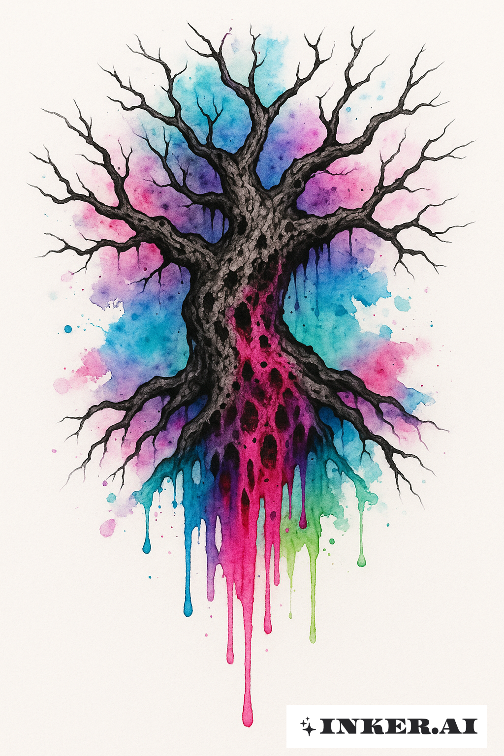 Ein infizierter Baum, der Aquarellfarben blutet